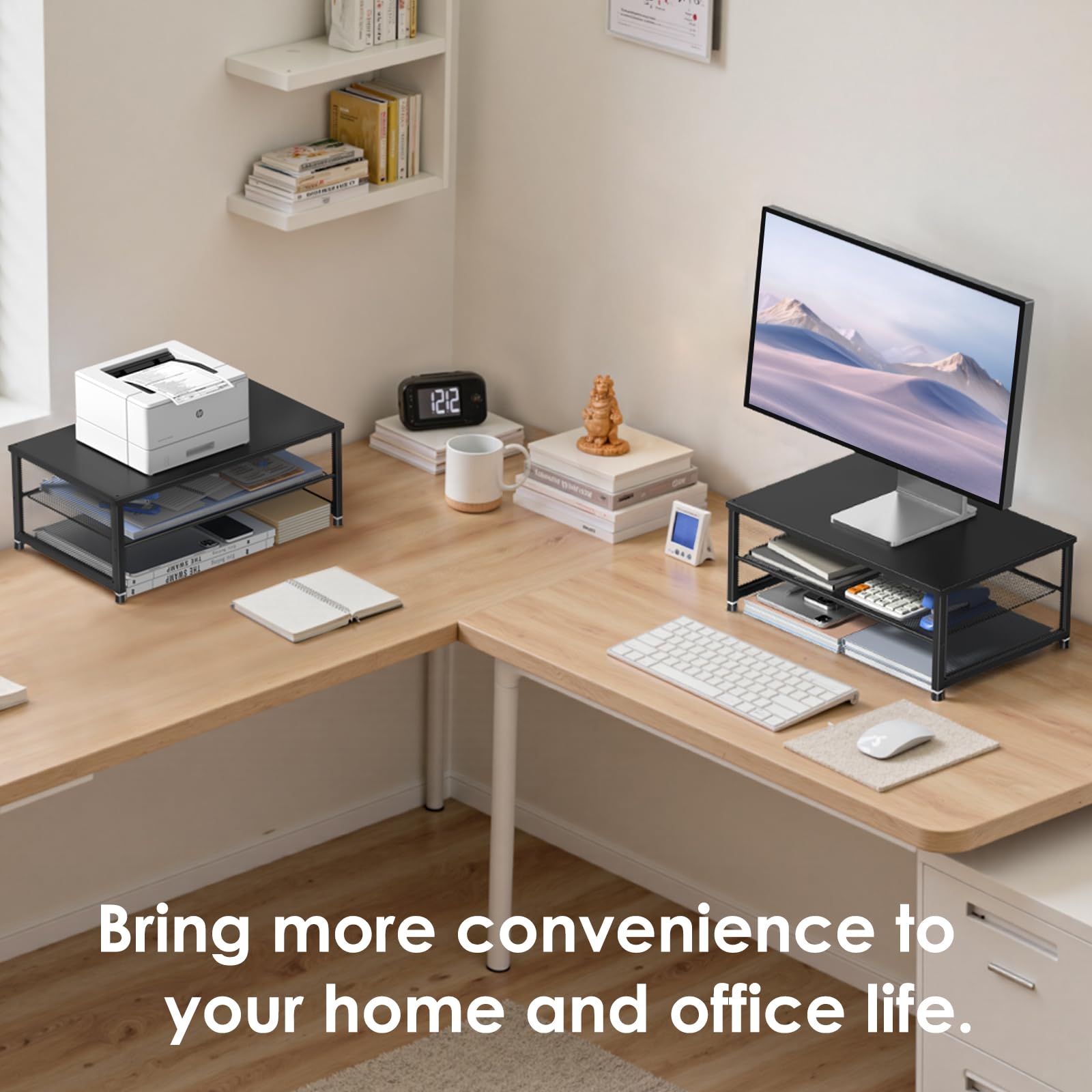 ECOLOVI 2-Tier Computer Monitor Stand Riser, Printer & Laptop Stand, Office Desk Accessories