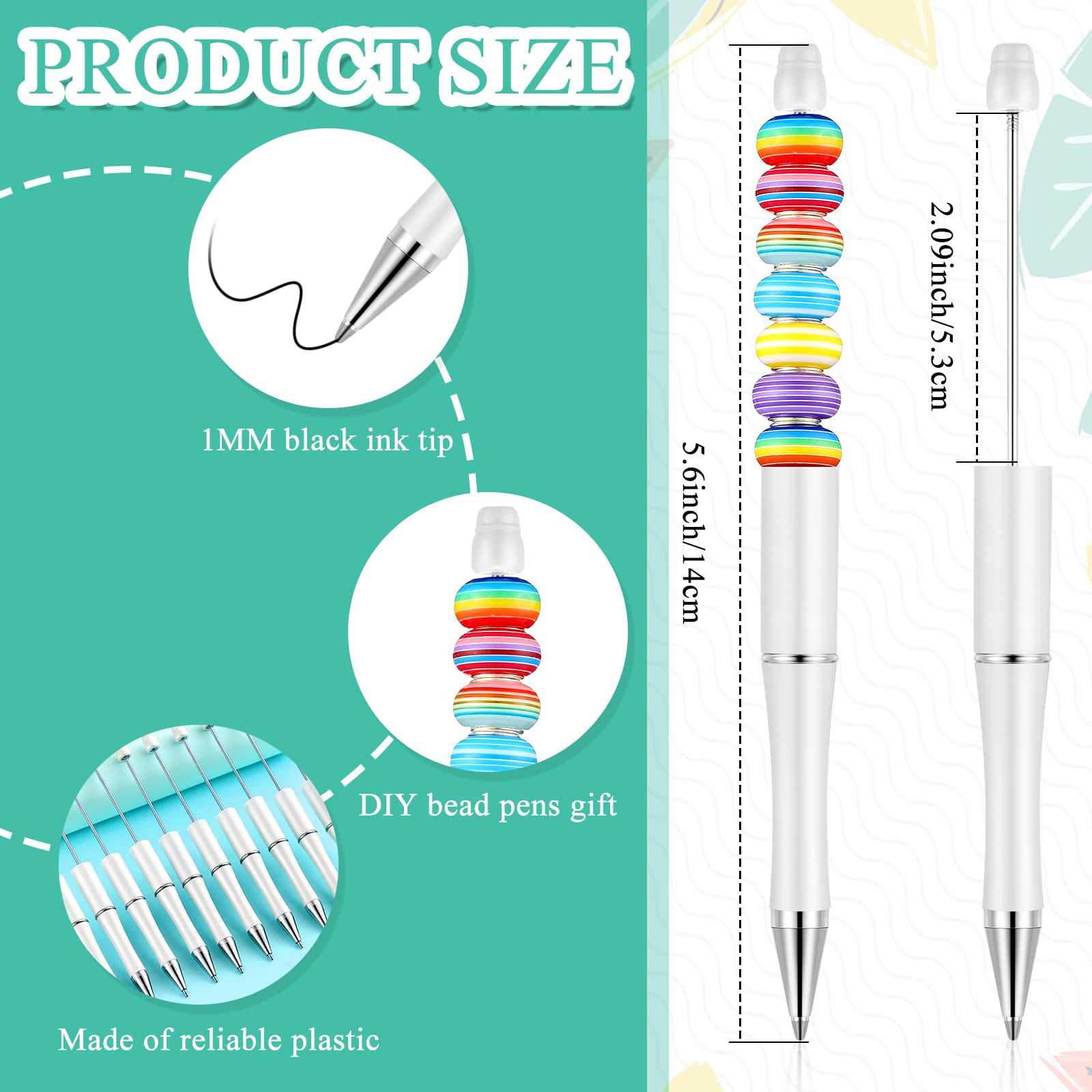 Crtiin 100 Pcs Beadable Pen School DIY Kit,White