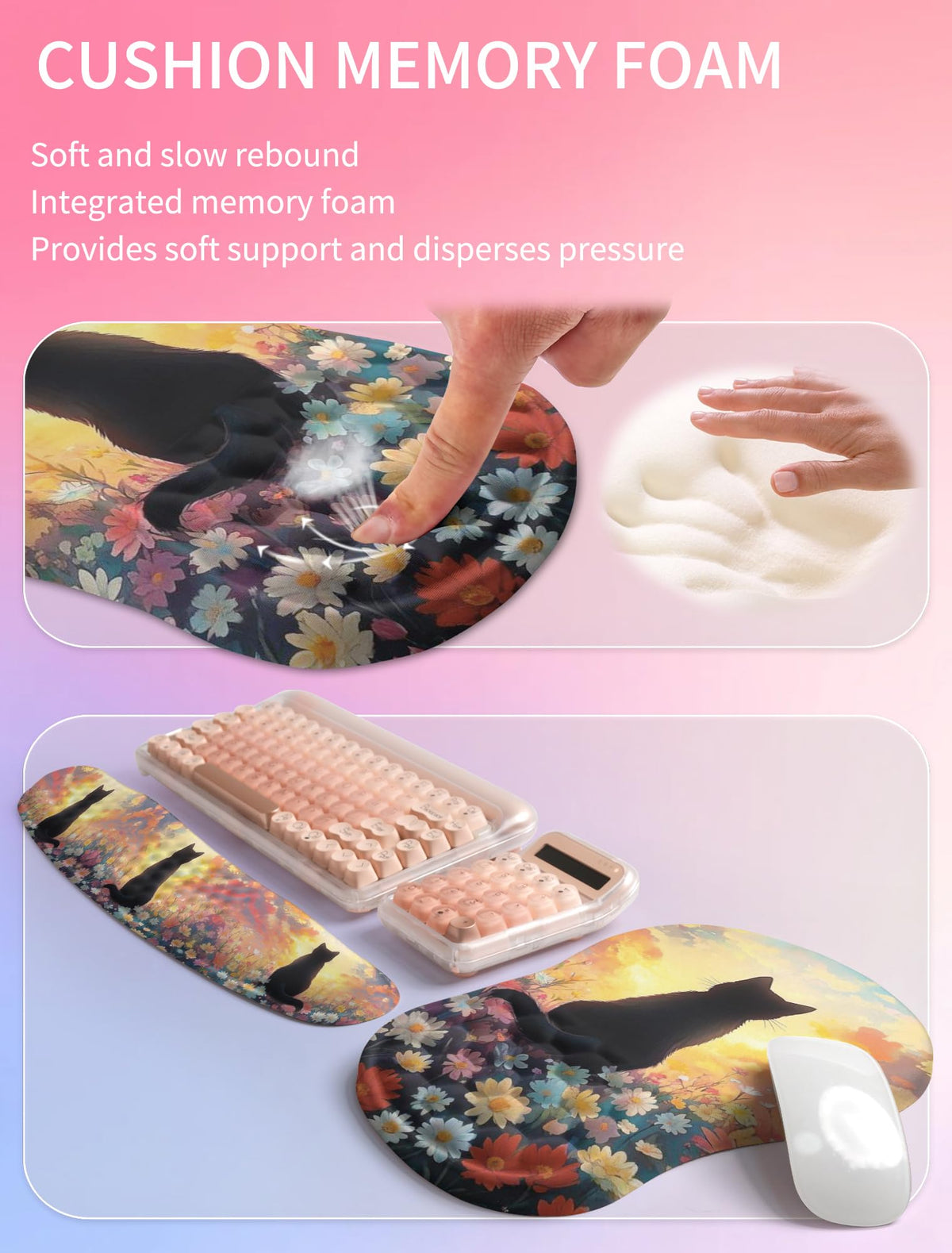 Hokafenle 2in1 Combination, Wave Keyboard Wrist Rest and Ergonomic Curvature Mouse Pad Wrist