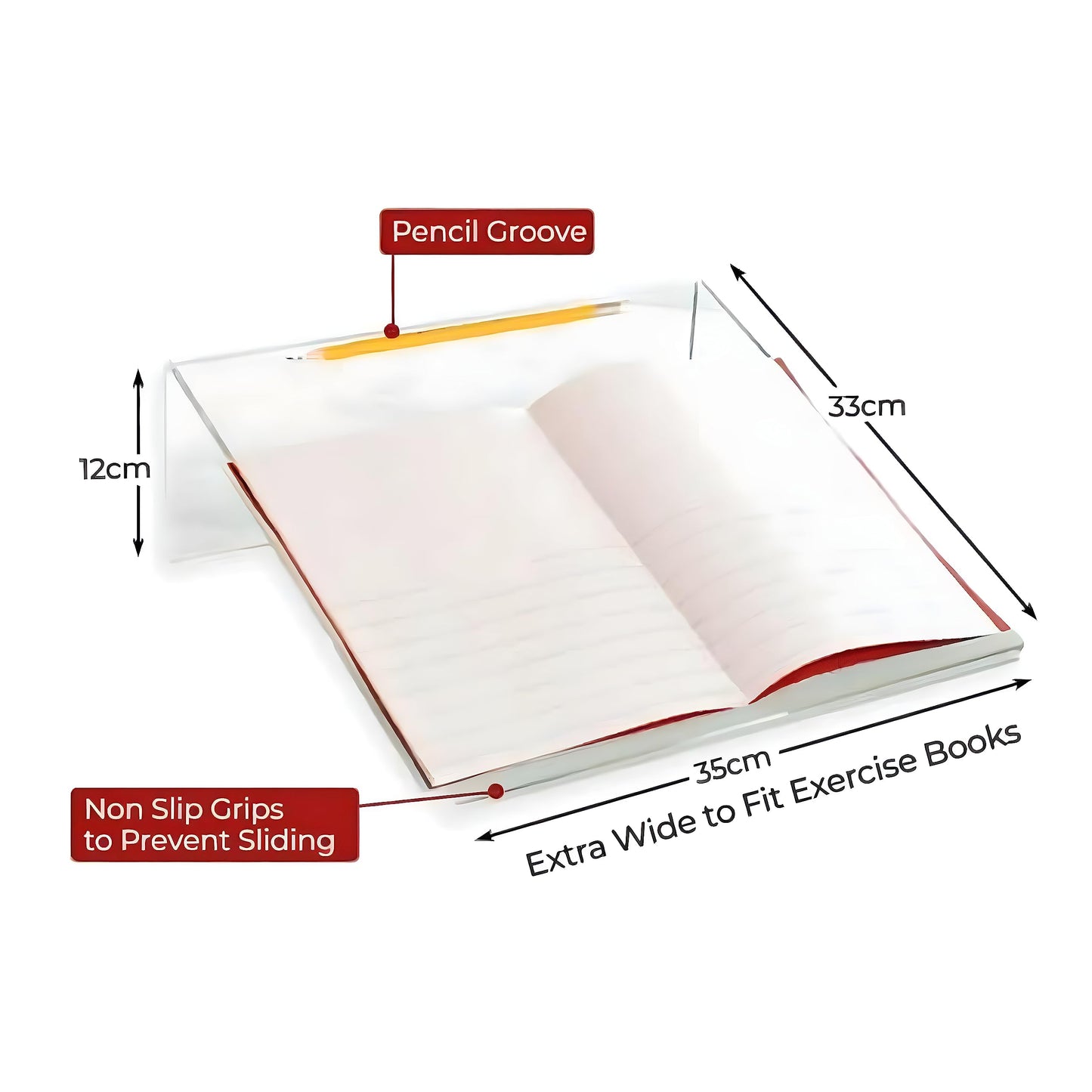 Playlearn Slant Board for Writing – Acrylic, Anti-Slip, Pen Holder - Extra Wide Writing Slope for