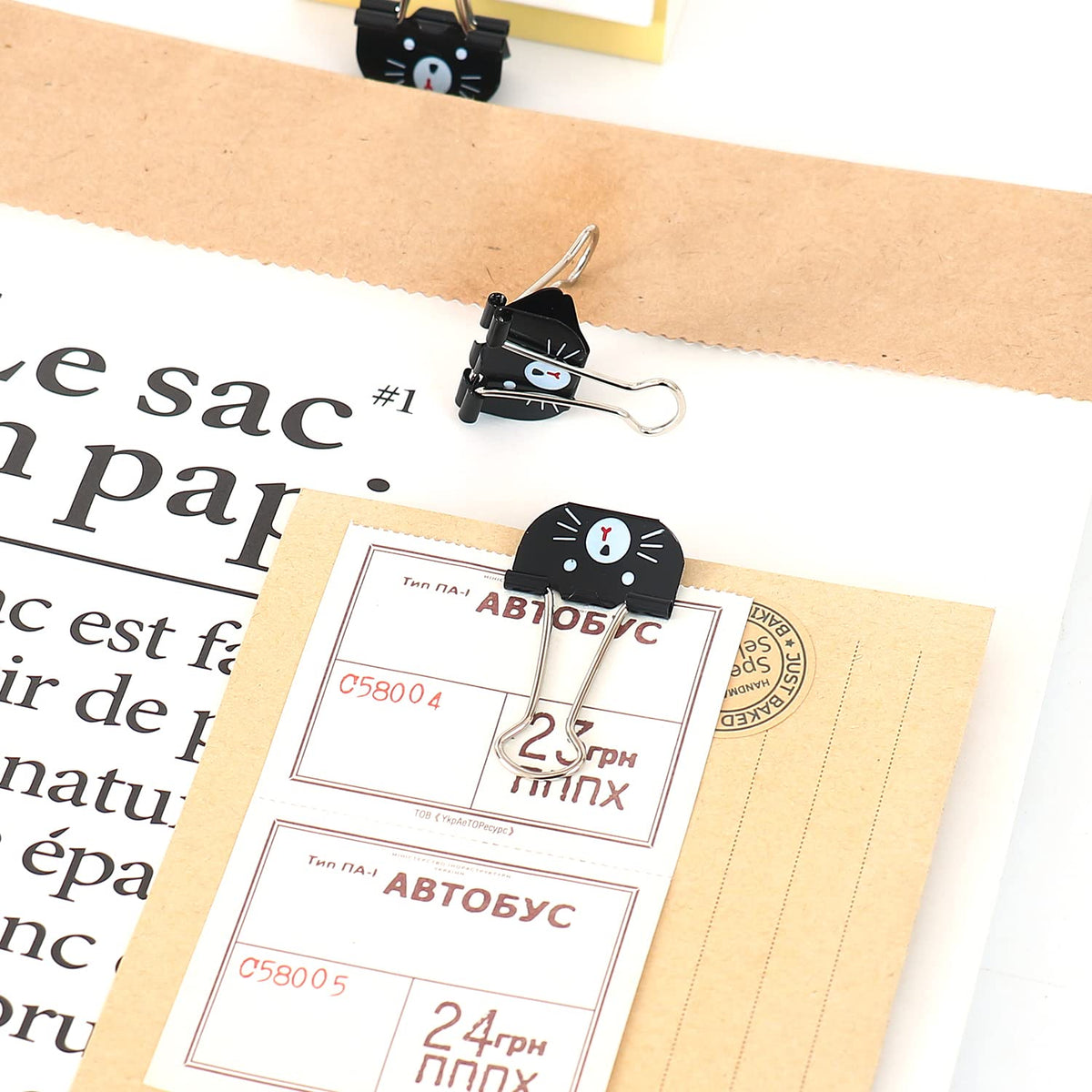 Cute Cat Metal Binder Clips 20Pcs Black Medium Paper Clamps for School Home Desk Organizers Office