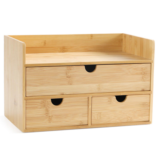 Bamboo Desk Organizer with Drawers, Desktop Storage for Office Supplies