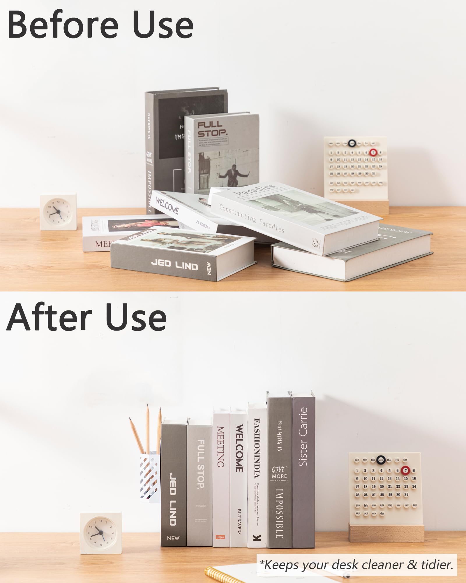 Kingsmile Book Ends, Adjustable Heavy Duty Metal Book Stoppers with Pen Holder for Desk Office