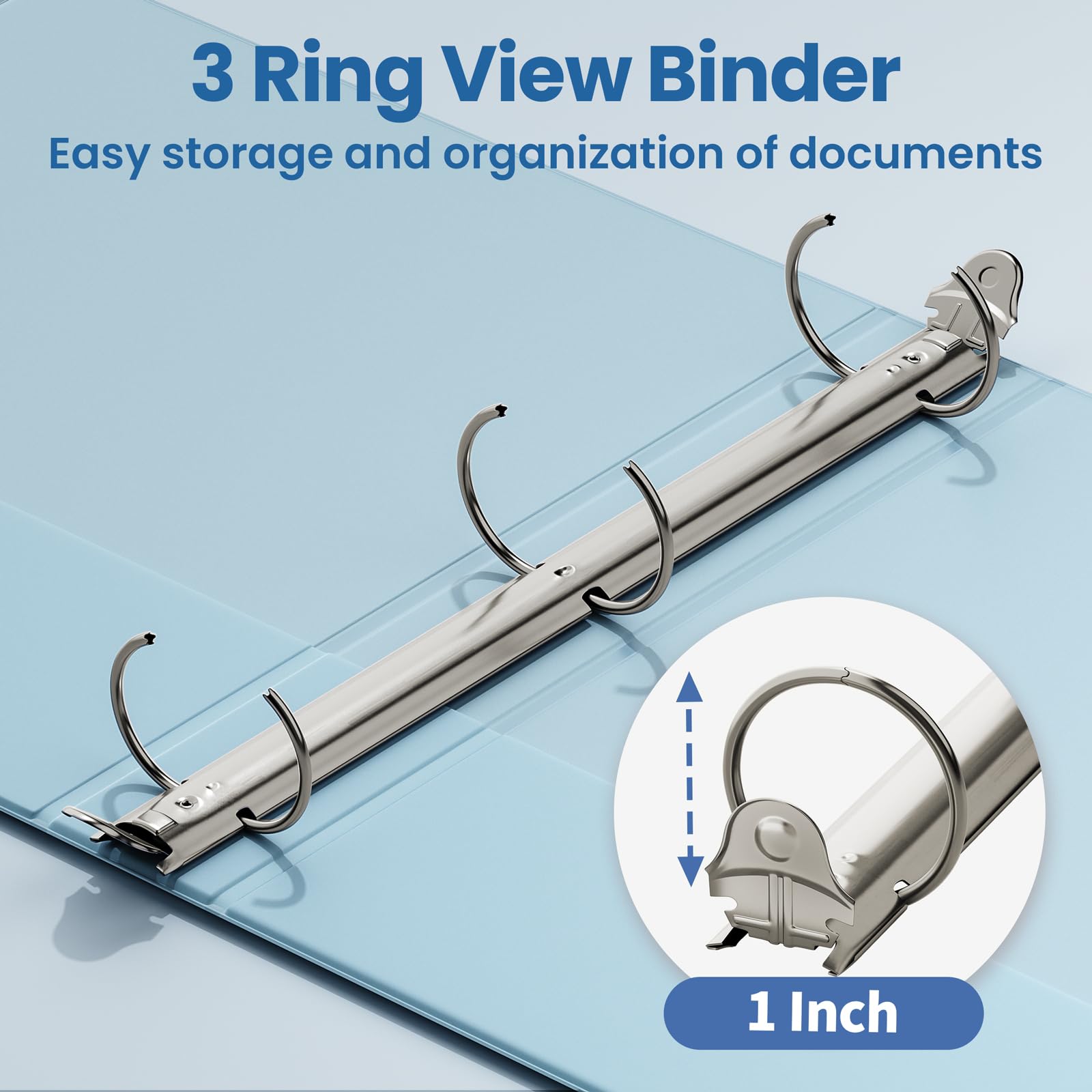 SUNEE 1 Inch Binders 3 Ring 6 Pack, Clear View Three Ring Binder PVC-Free (Fit 8.5x11 Inches) for