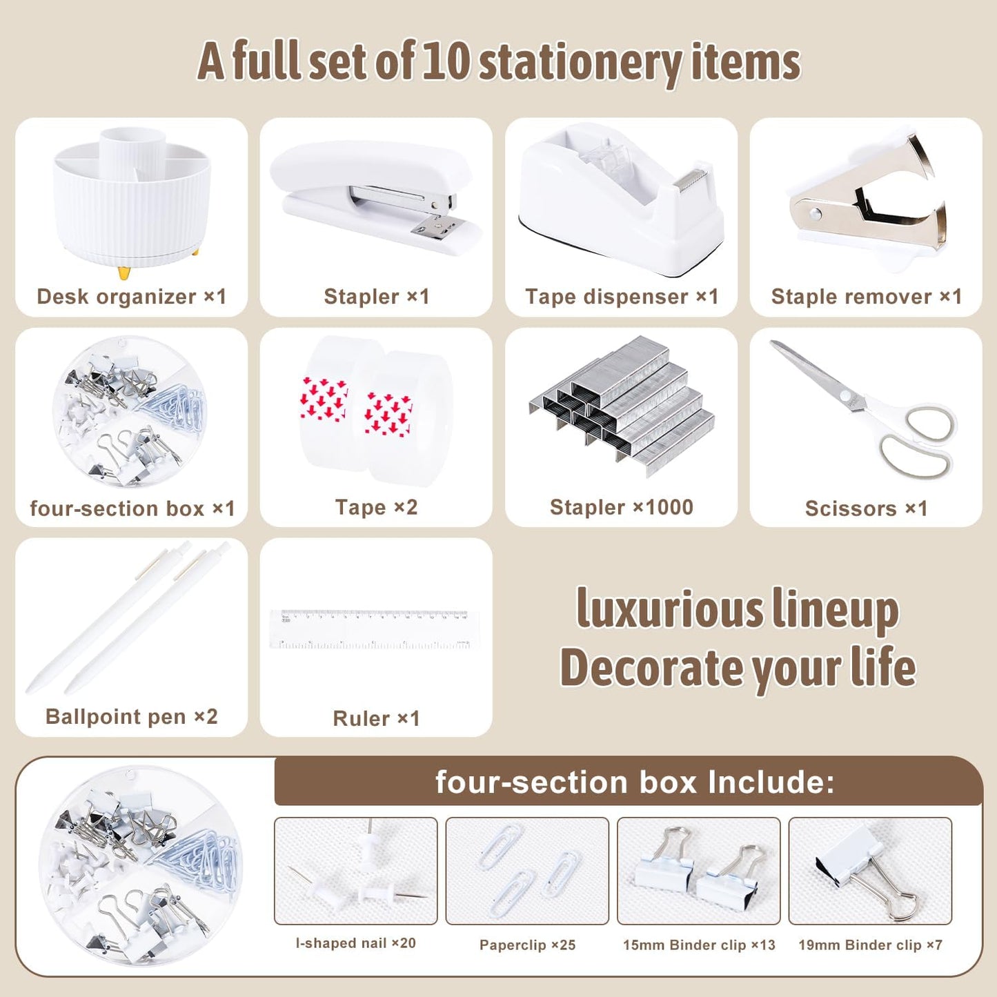 Gawsey White Desk Organizers and Accessories with Desk Organizer 360° Rotating Pen Holder and