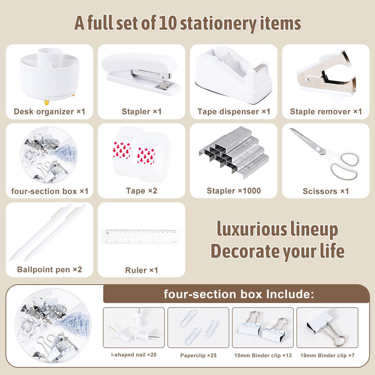 Gawsey White Desk Organizers and Accessories with Desk Organizer 360° Rotating Pen Holder and