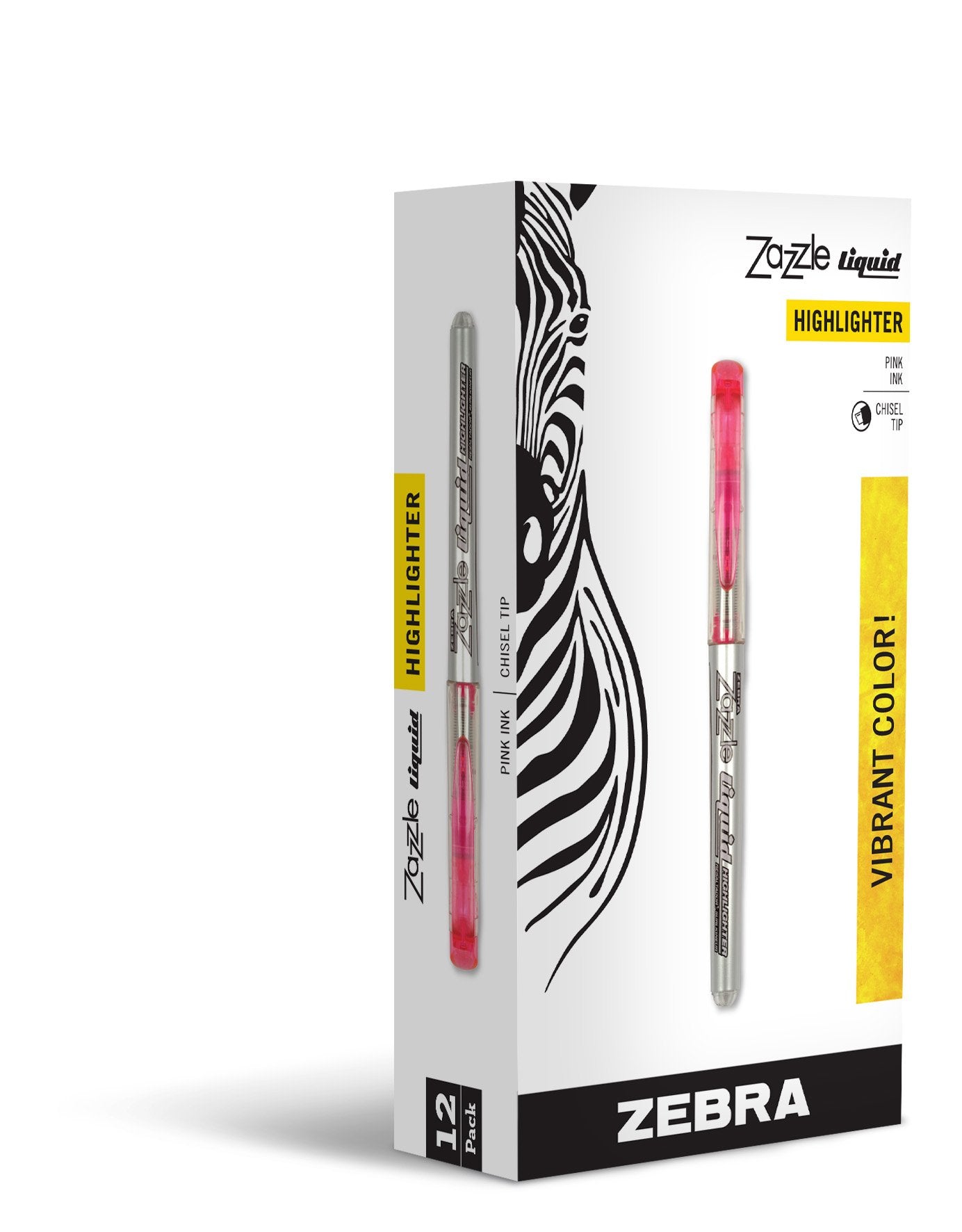 Zebra Zazzle Liquid Ink Highlighter, Chisel Tip, Pink, 12-Count