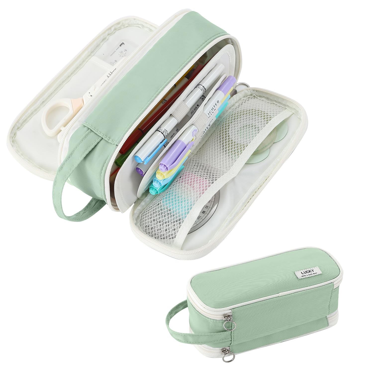 Large Pencil Case for Girls Teens Organizer Pencil Bag with Zipper Green