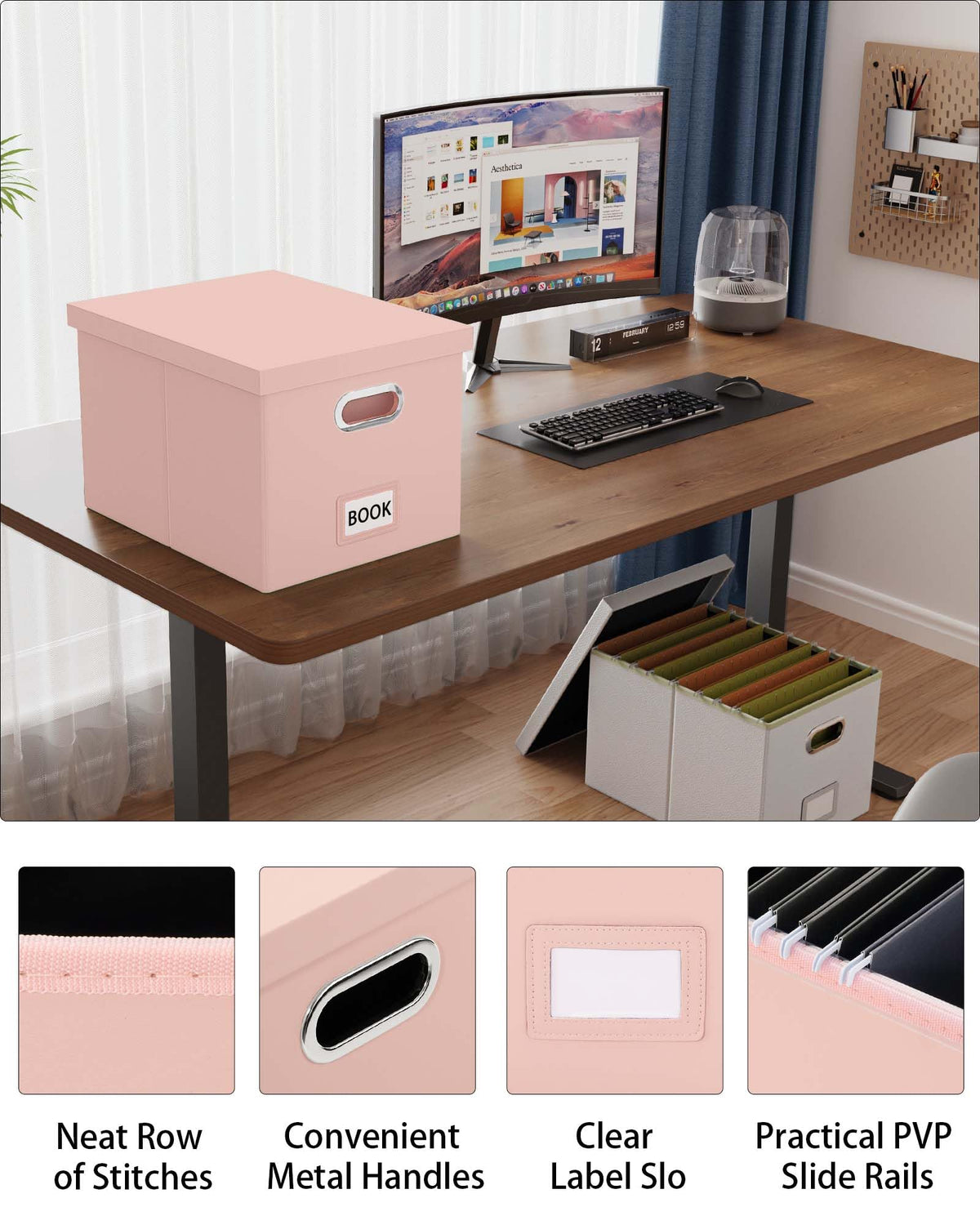 Oterri 2 Pack File Storage Organizer Box,Filing Box,Portable File Box with Lid,Fit for Letter/Legal