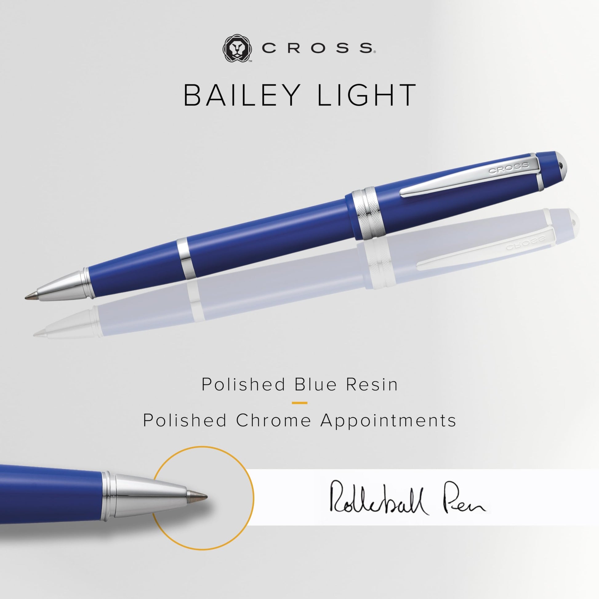 Cross Bailey Light Rollerball Pen, Polished Blue, Medium Point, Black Ink