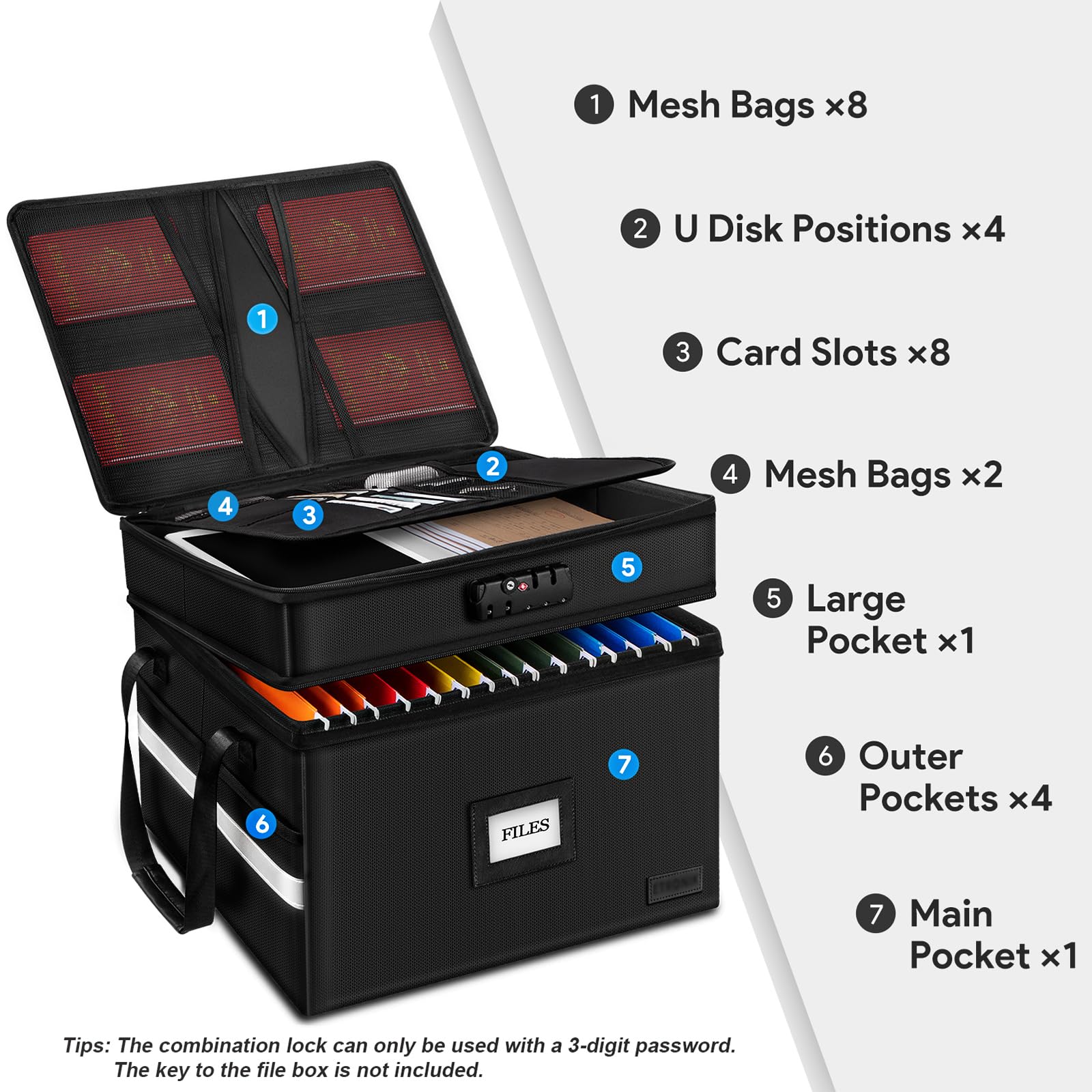 Fireproof File Oganizer with Lock, 2 Layer Fireproof Document Storage Box
