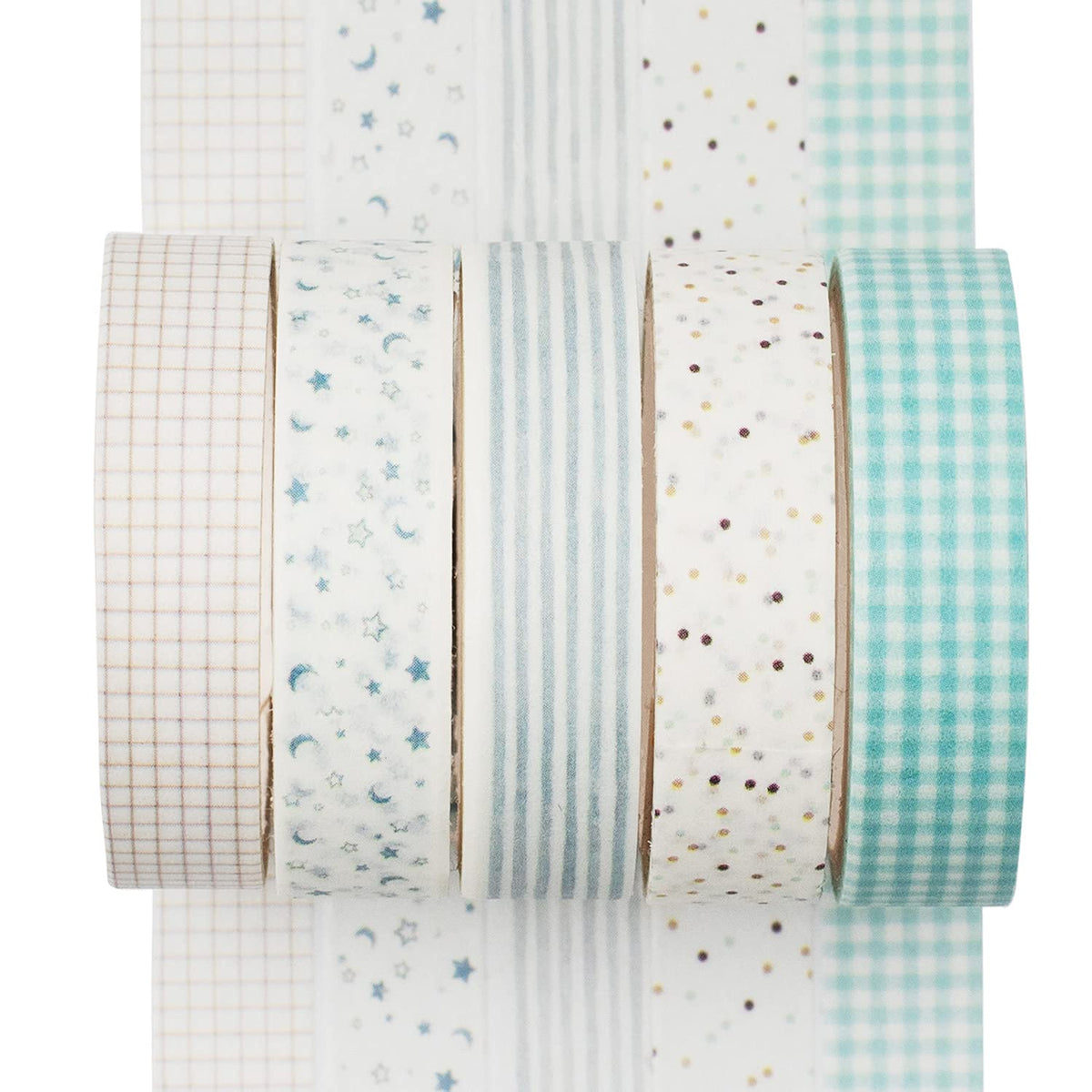 YUBX 5 Rolls Washi Tape Set Creative Basic Skinny Decorative Tapes for Arts, DIY Crafts, Journals