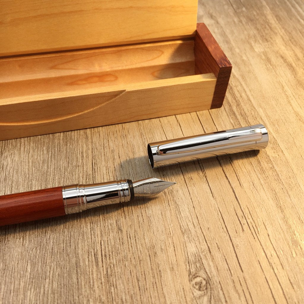LACHIEVA LUX Rosewood Fountain Pen, German Fine Nib, Smooth Ink Flow, Wooden Gift Box with