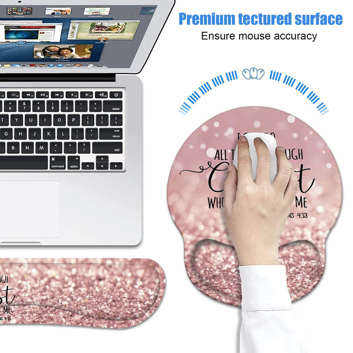 Keyboard Wrist Rest + Mouse Pad Wrist Support Set with Coasters, Non-Slip PU Base Ergonomic