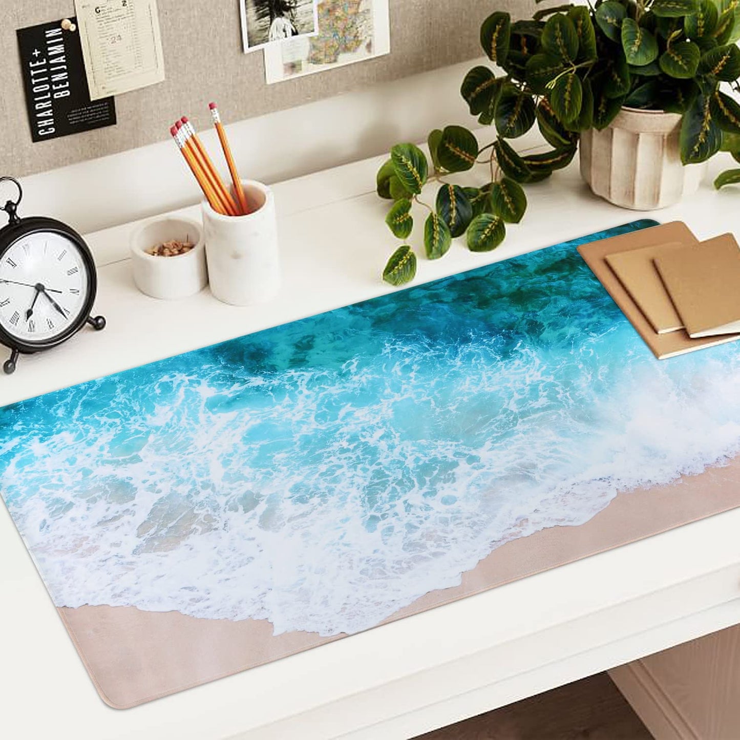 iCasso Extended Gaming Mouse Pad,35.4 x 15.7in Desk Pad,Beach