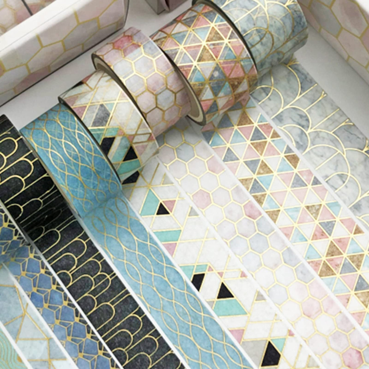 YUBX Creative Washi Tape Set 10 Rolls Gold Foil Print Decorative Masking Tapes for Arts, DIY