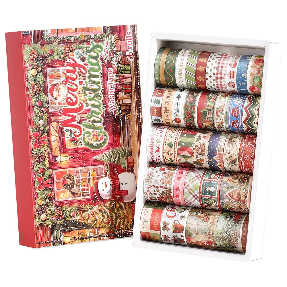 icceemee 36 Rolls Christmas Washi Tape Set, Festive Holiday Decorative Masking Tape, Xmas Planner