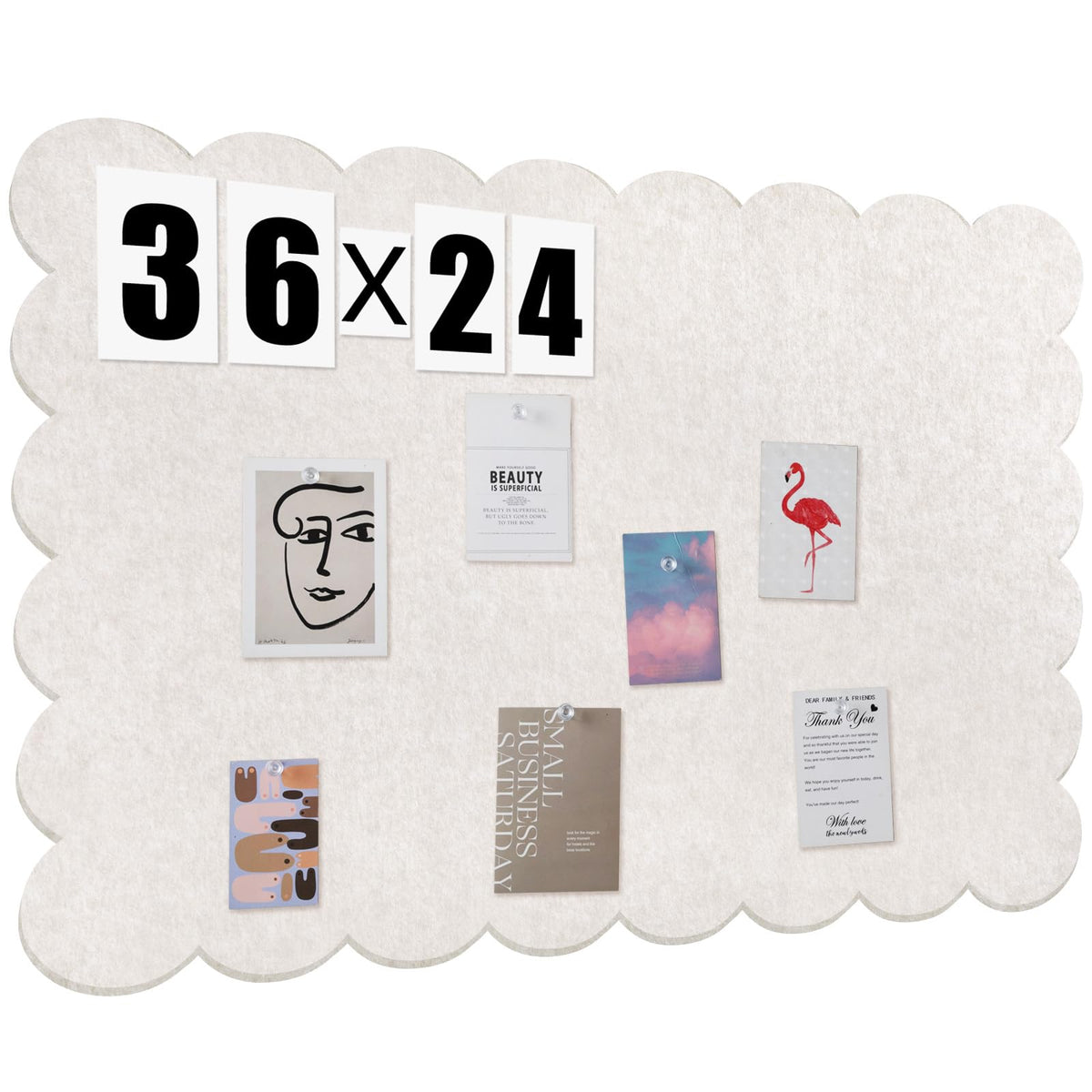Mooliwe Scalloped Felt Bulletin Cork Board Foldable Beige 36 * 24 Inch