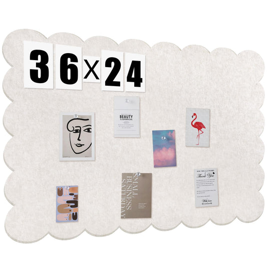 Mooliwe Scalloped Felt Bulletin Cork Board Foldable Beige 36 * 24 Inch
