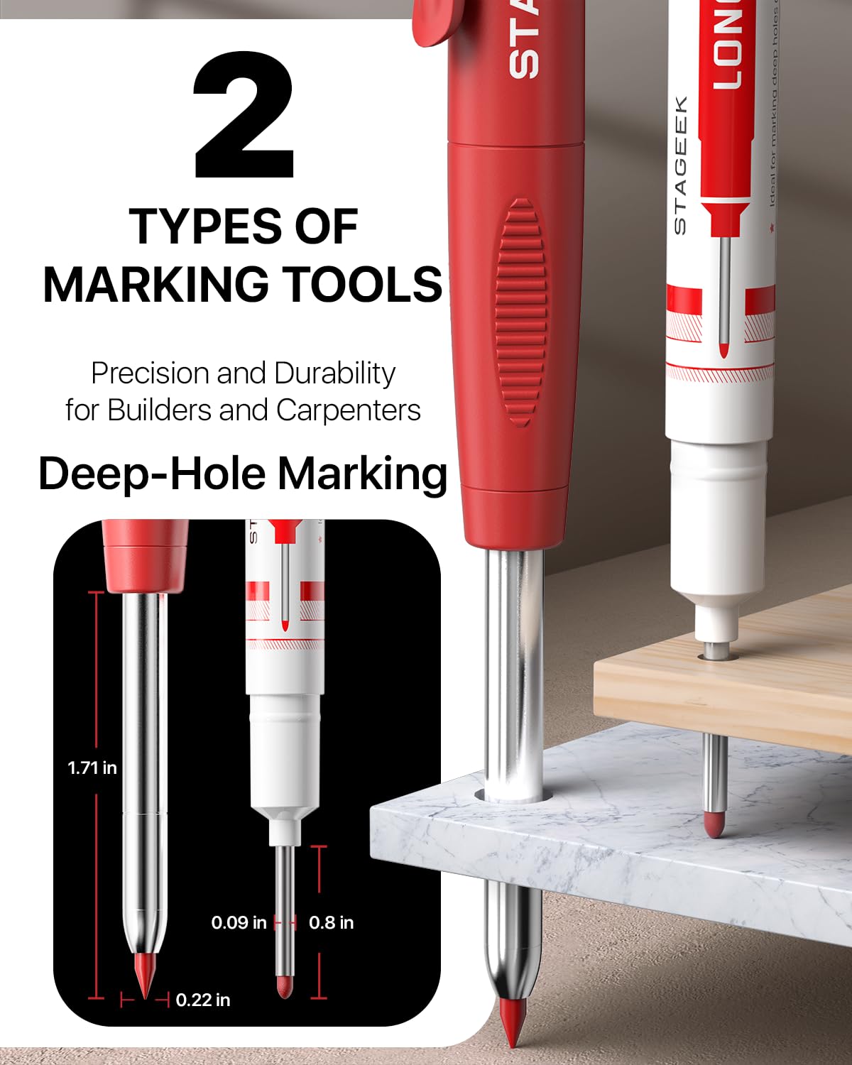 STAGEEK 4PCS Mechanical Carpenter Pencil Set, Deep Hole, Woodworking