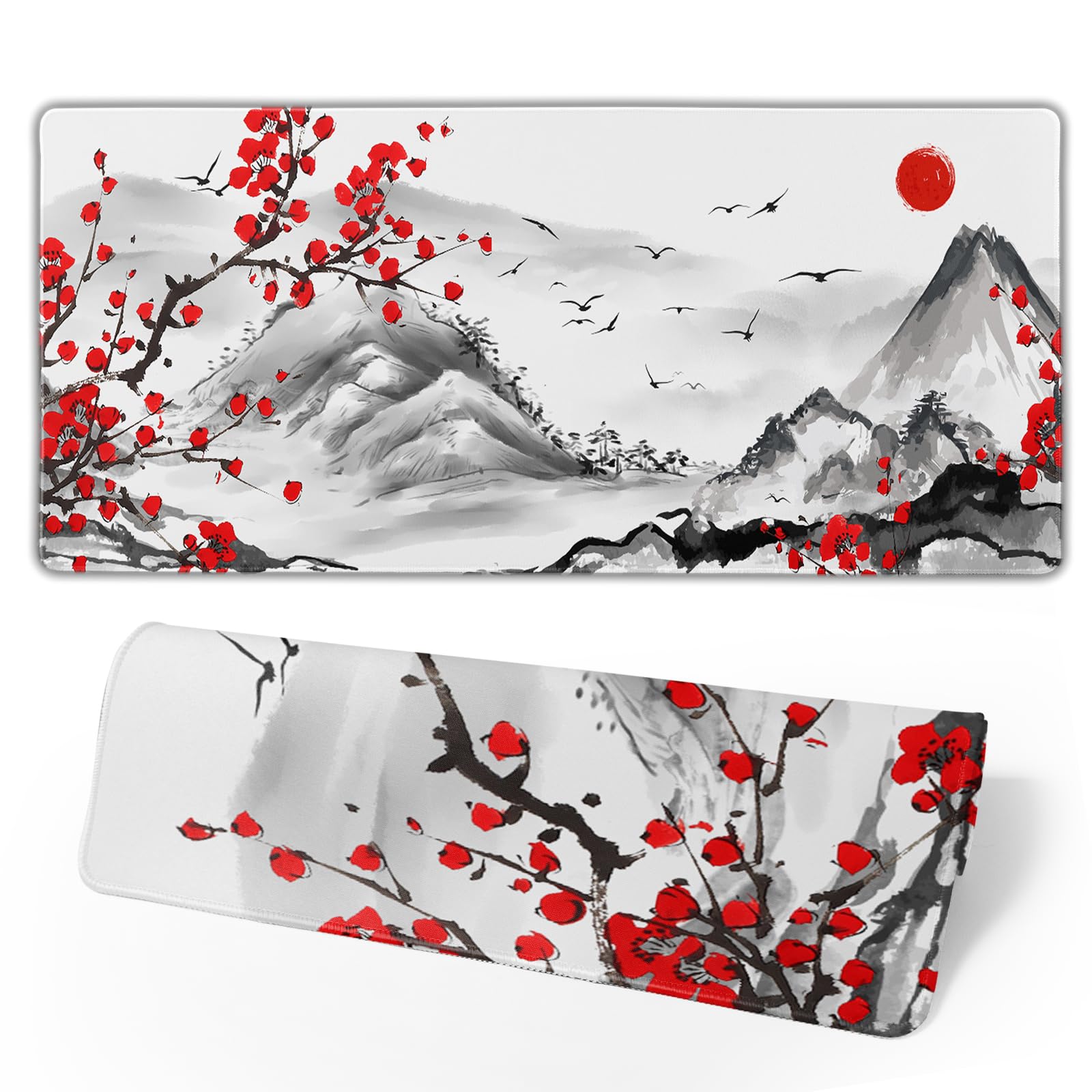 Watercolor Cherry Blossom Mouse Pad 35.4x15.7in Extended Large Japanese Sakura Full Desk Pad