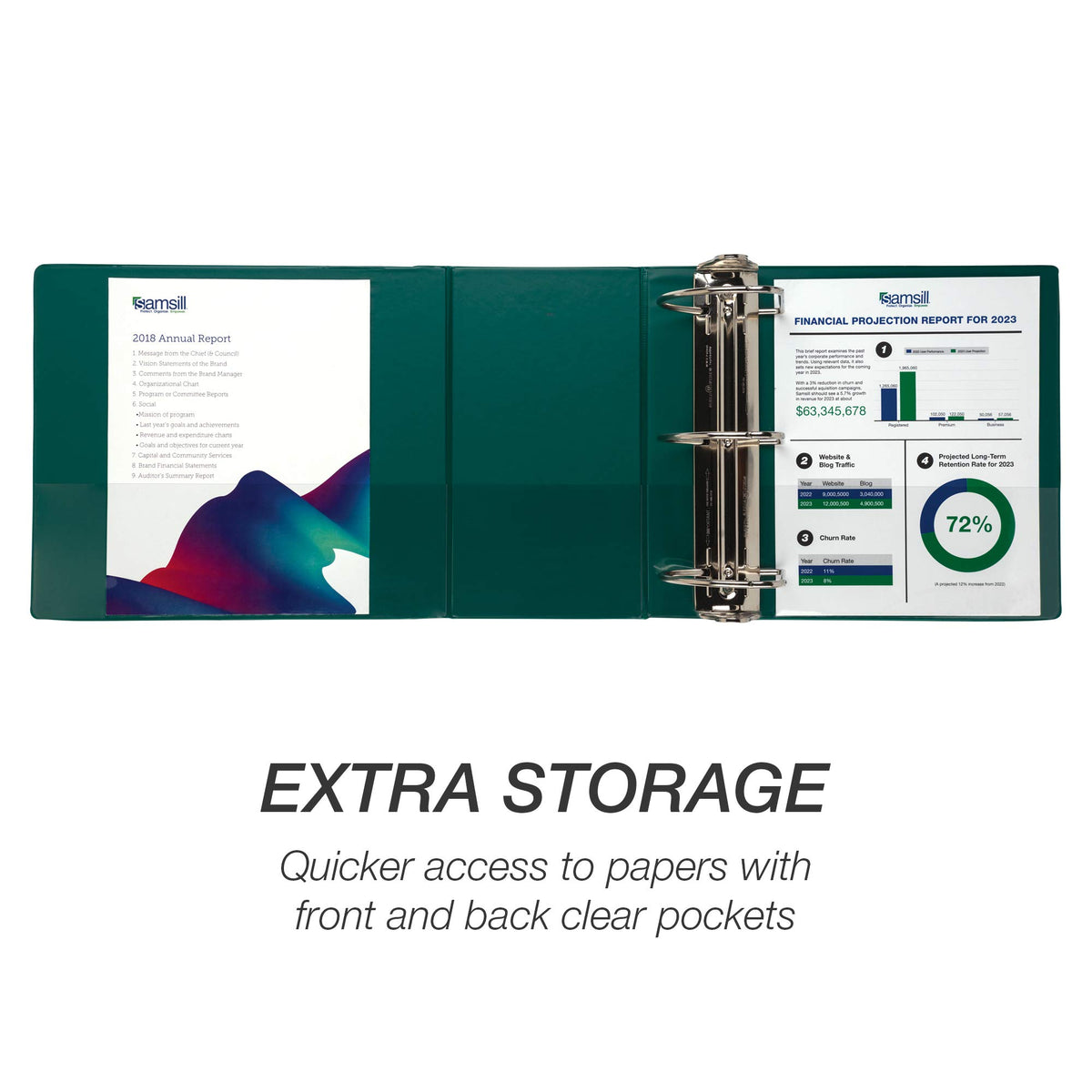 Samsill Durable 6 inch 3 Ring Binder, Locking D Ring Binder, Customizable Clear View Cover, Green