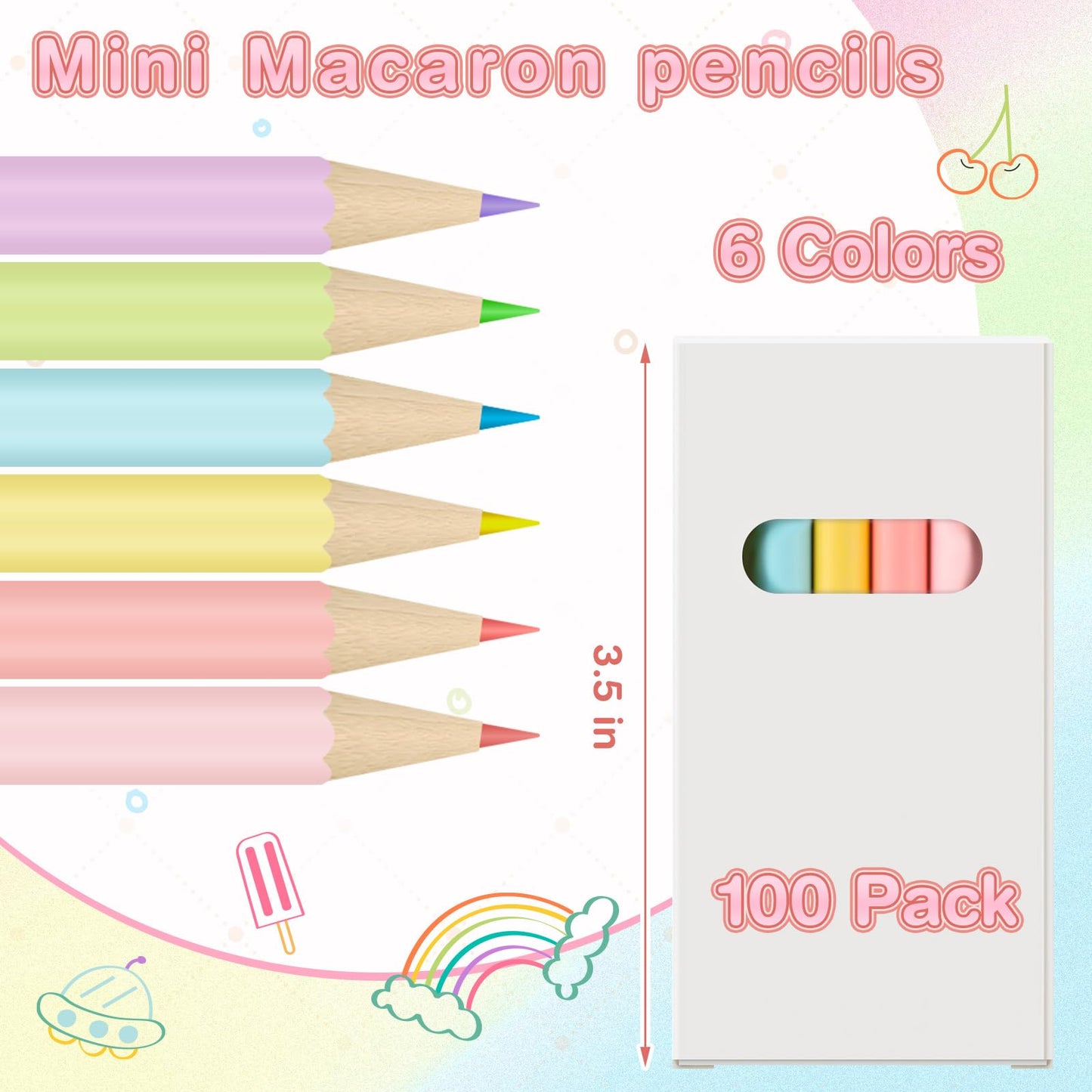 Ctosree 100 Packs Mini Colored Pencil Bulk 6 Per Box, Pastel, 3.5''