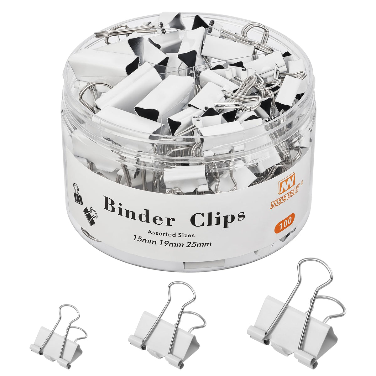 NEEWAY 100 Count Binder Clips Assorted Sizes, Paper Binder Clips (0.6inch 0.75inch 1inch), Metal