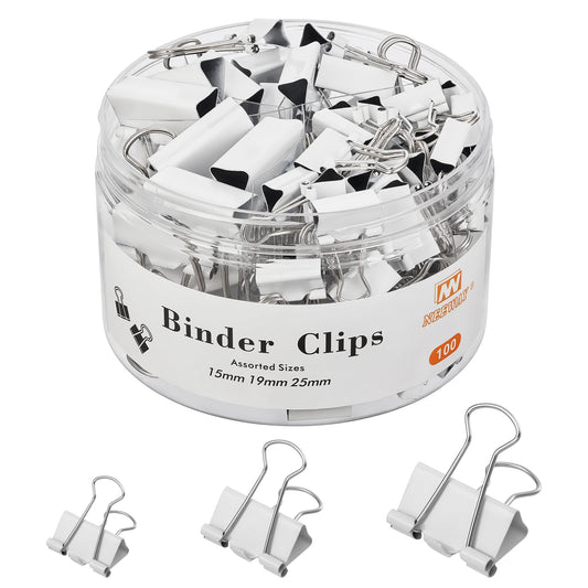 NEEWAY 100 Count Binder Clips Assorted Sizes, Paper Binder Clips (0.6inch 0.75inch 1inch), Metal