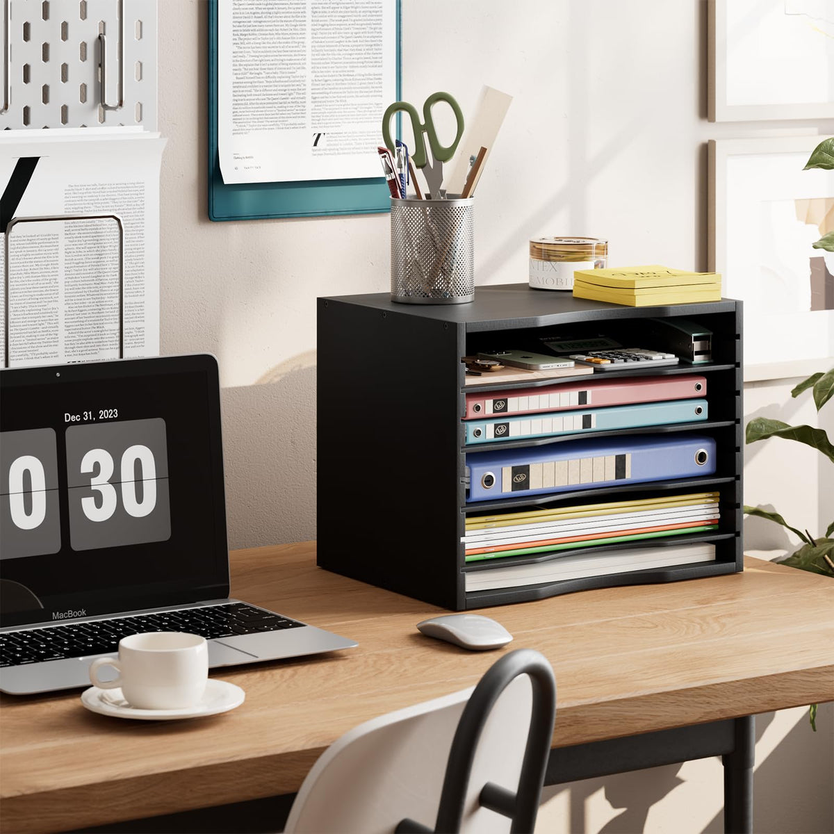 Bamjoy Wood 5 Tier Desktop Organizer, Paper Organizer Mail Sorter, File Holder Letter Document