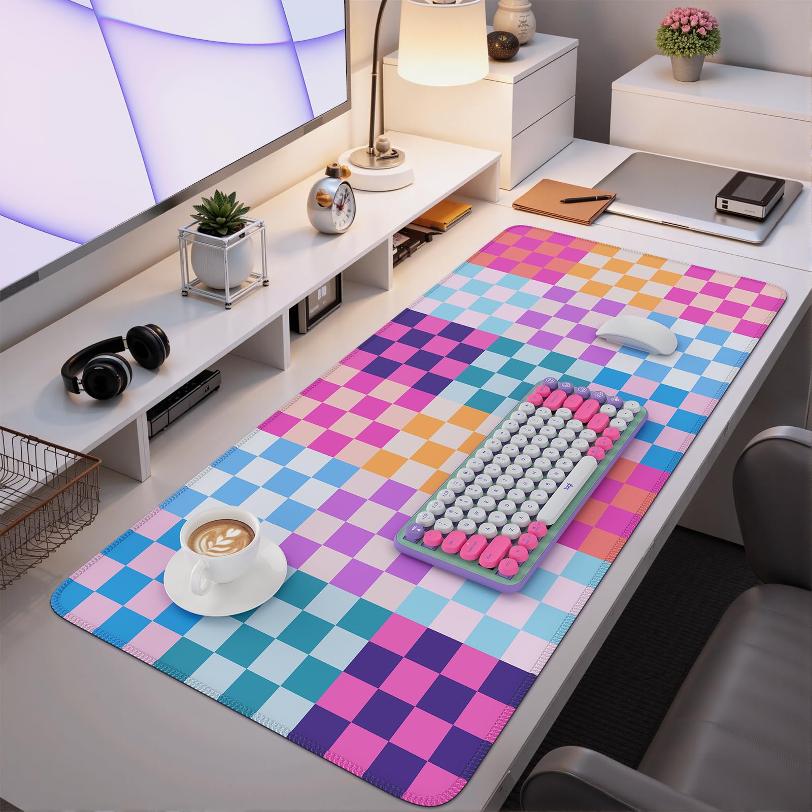 iCasso Desk Matt for Desktop, Cute Desk Pad Mat, Colour Checkered