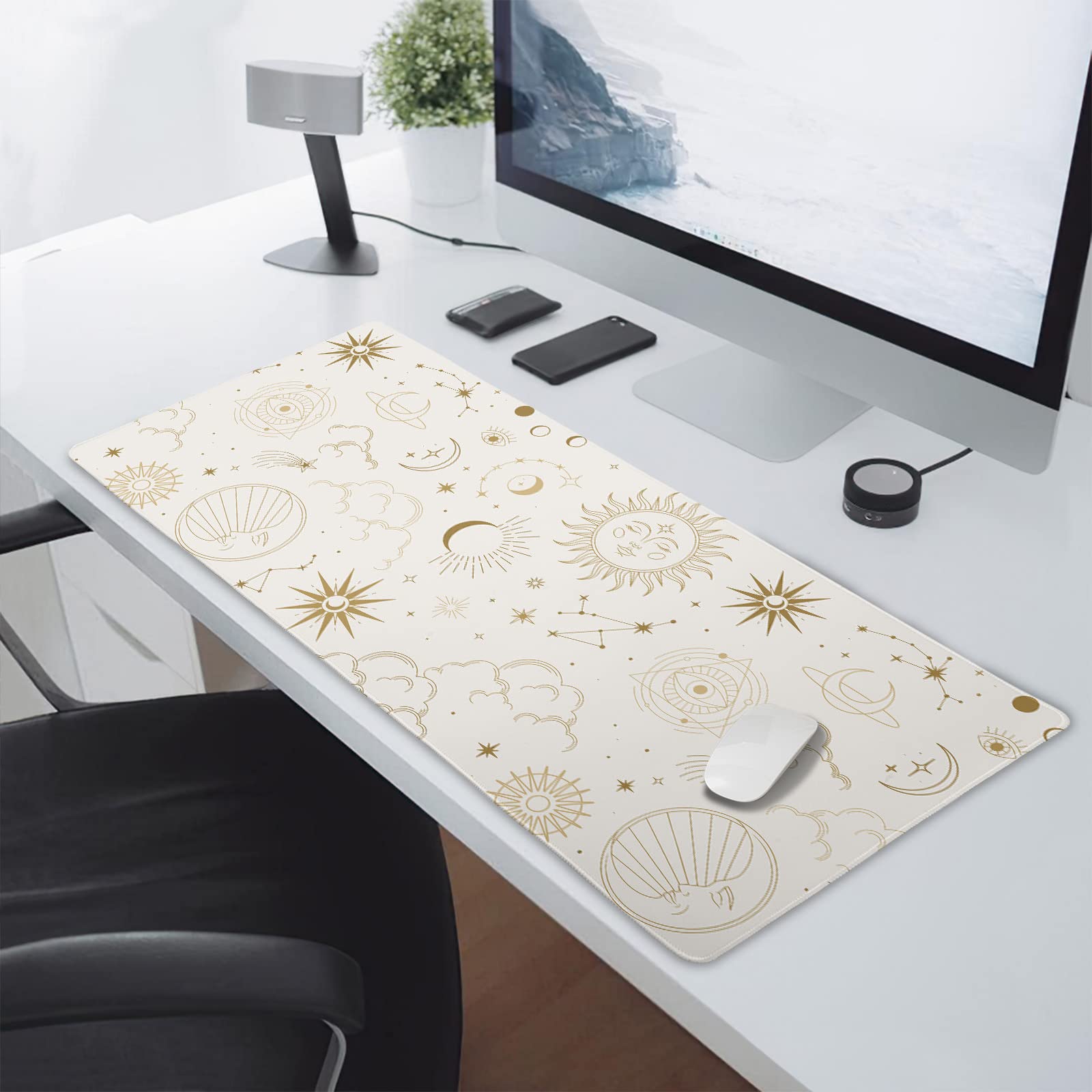 aportt Boho Chic Sun Moon Large Mouse Pad XXL Magic Mystical Galaxy Stars Clouds Extended Large