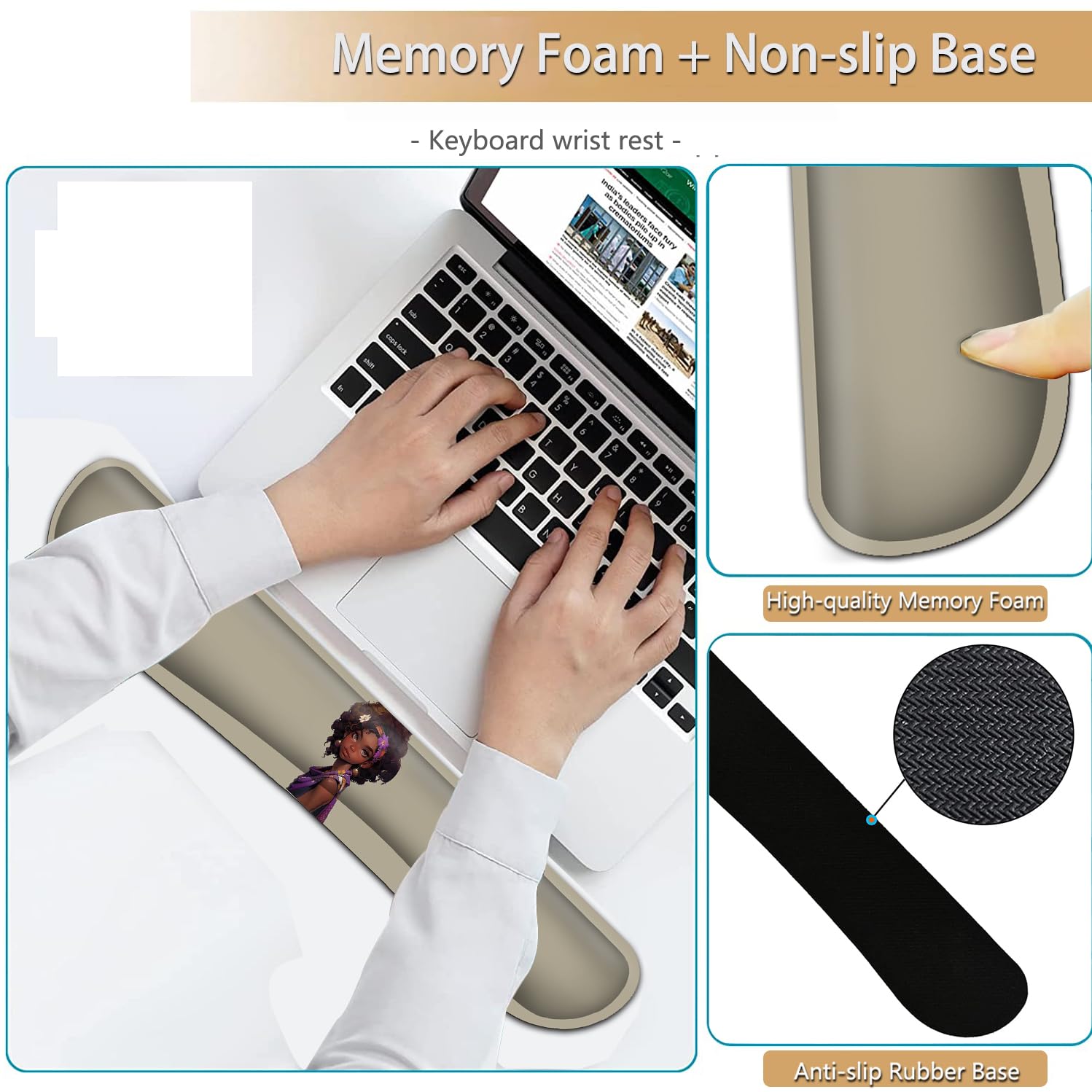 Keyboard Wrist Rest and Mouse Pad Wrist Support Set, Ergonomic Gel Mouse Pad with Non-Slip Base for
