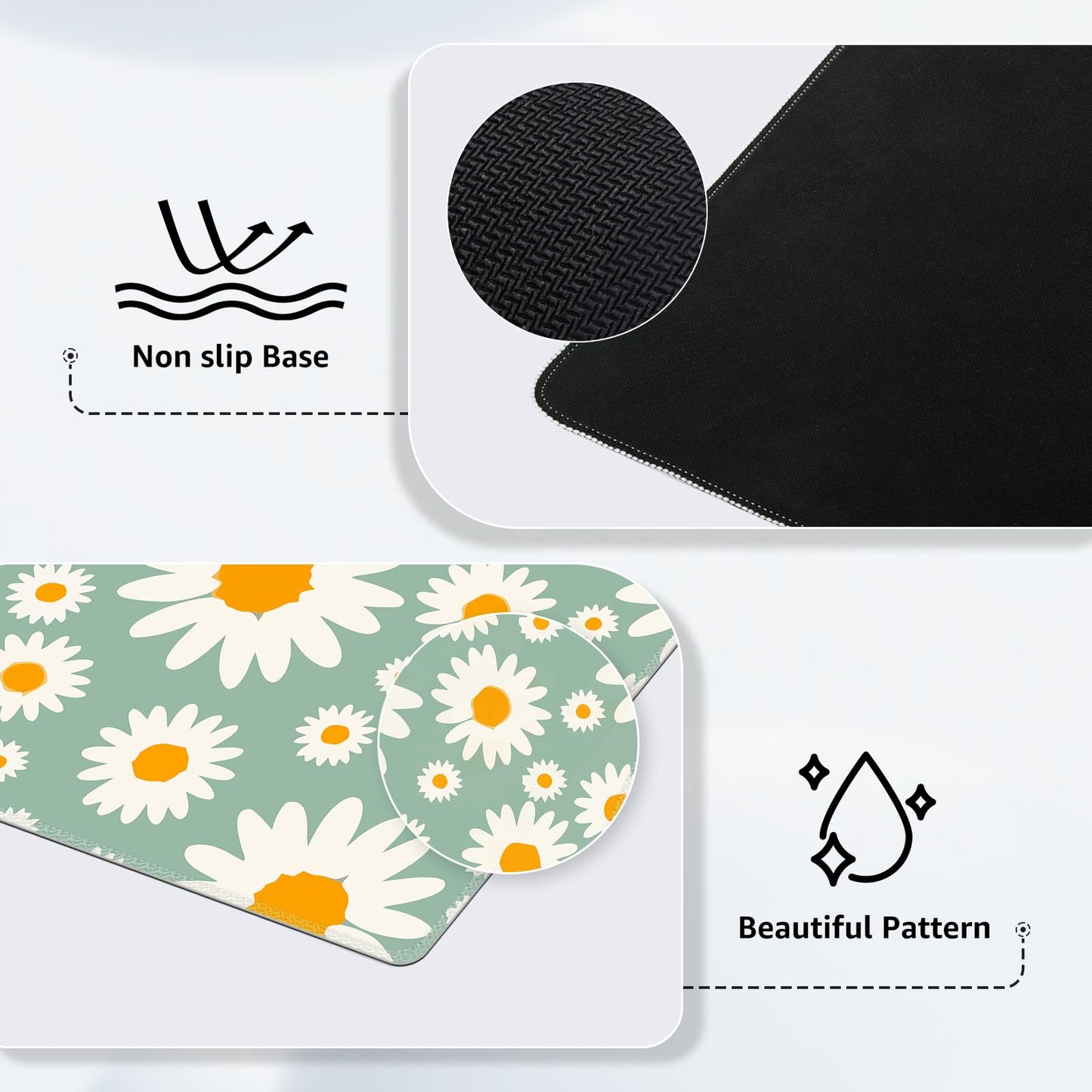 iCasso Desk Mat, Desk Matt for Desktop, Cute Desk Pad Mat, Daisy