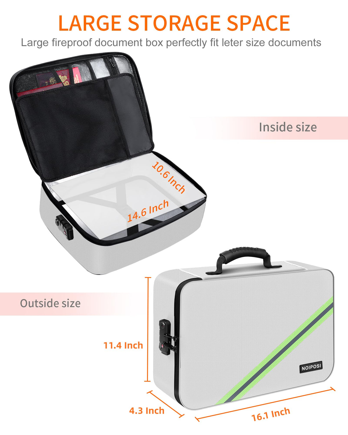 Noiposi 5200℉ Fireproof Document Box with Lock 16.1"x11.4"x4.3"