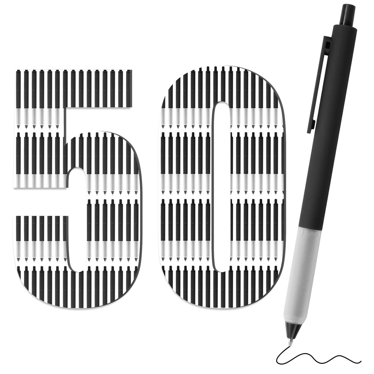 Kabolain 50 Pcs Black Pens, 1.0mm Retractable Ballpoint, Fine Point Smooth Pens with Soft Grip