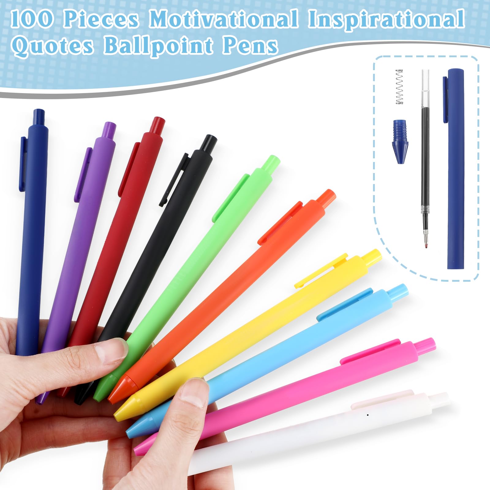 Teling 100 Pcs Inspirational Pens Bulk, Classic Colors, Blank Style