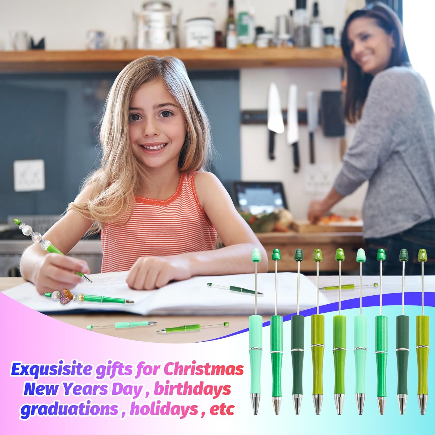DASTTUIS 150 Pieces DIY Beadable Pens Kit - 50 plastic Beadable Pens Bulk, Refills & pen bags