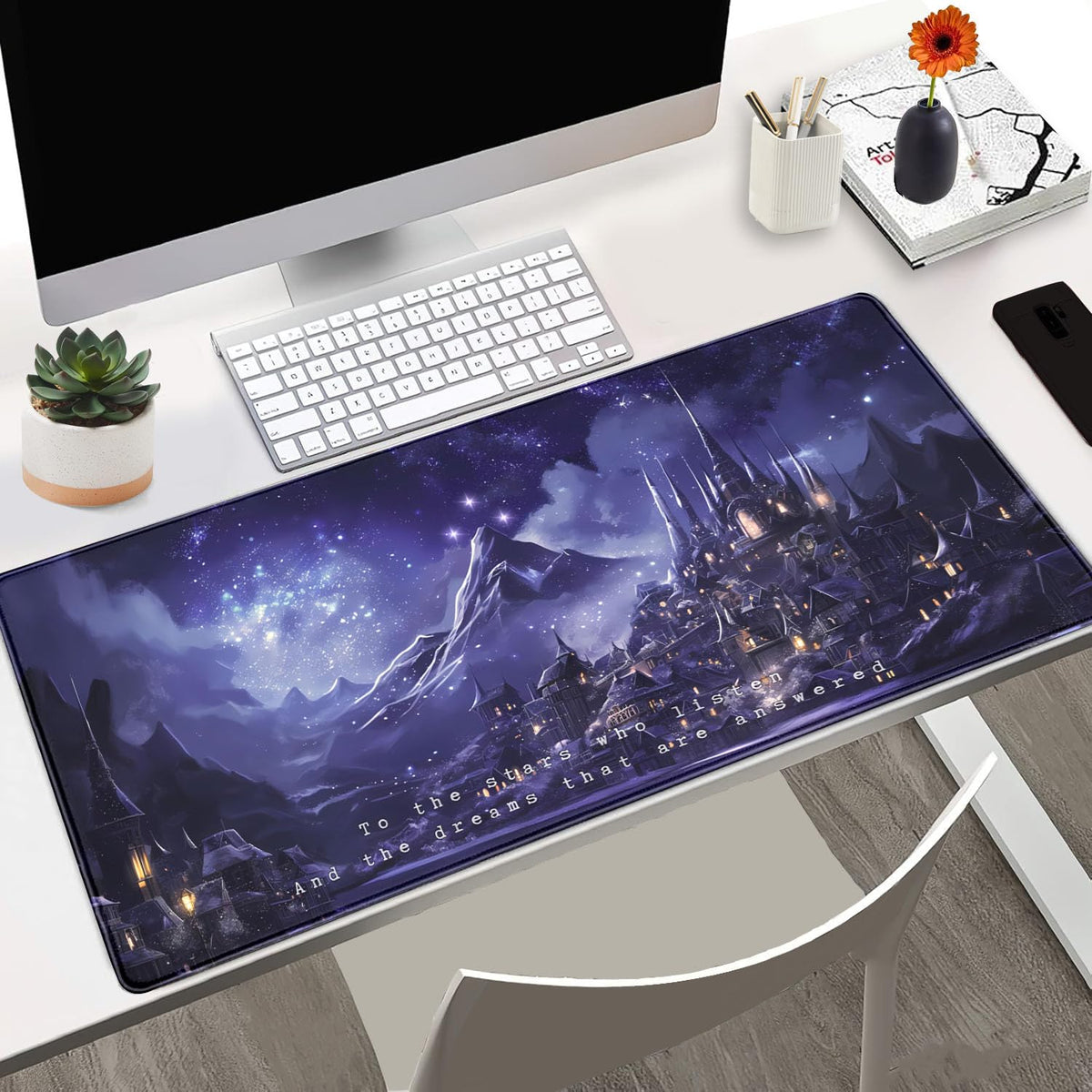 Purple Velaris Desk Mat Acotar Desk Mat Night Castle Fantasy Mouse Pad Large for Desk Computer