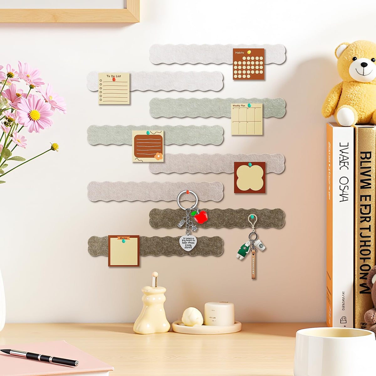 Cork Board Felt Bulletin Board 8-Pack with 50 Push Pins for Paste Notes, Photos, Schedules