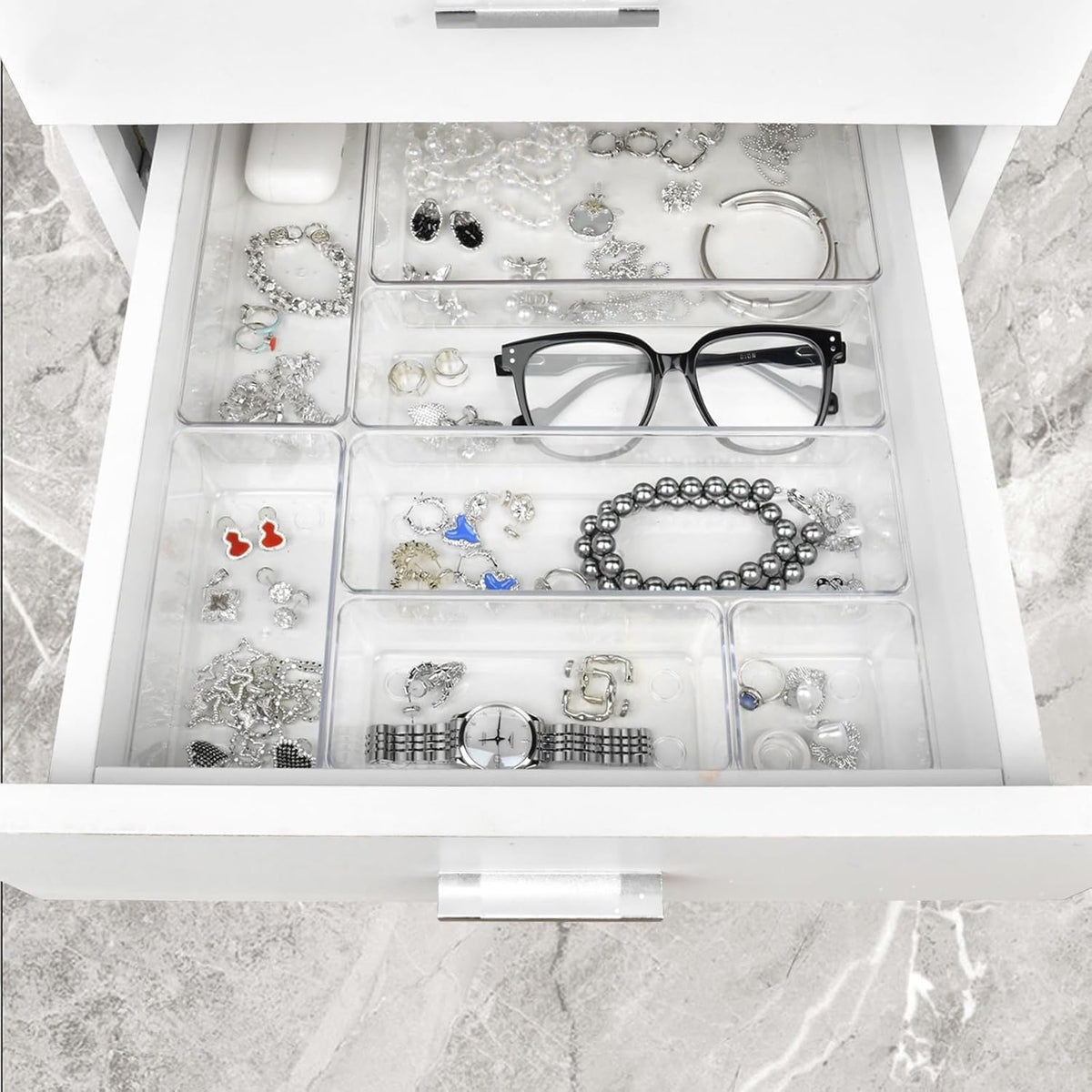 Manalete 65 Pcs Clear Plastic Drawer Organizer, Makeup & Vanity Organizer