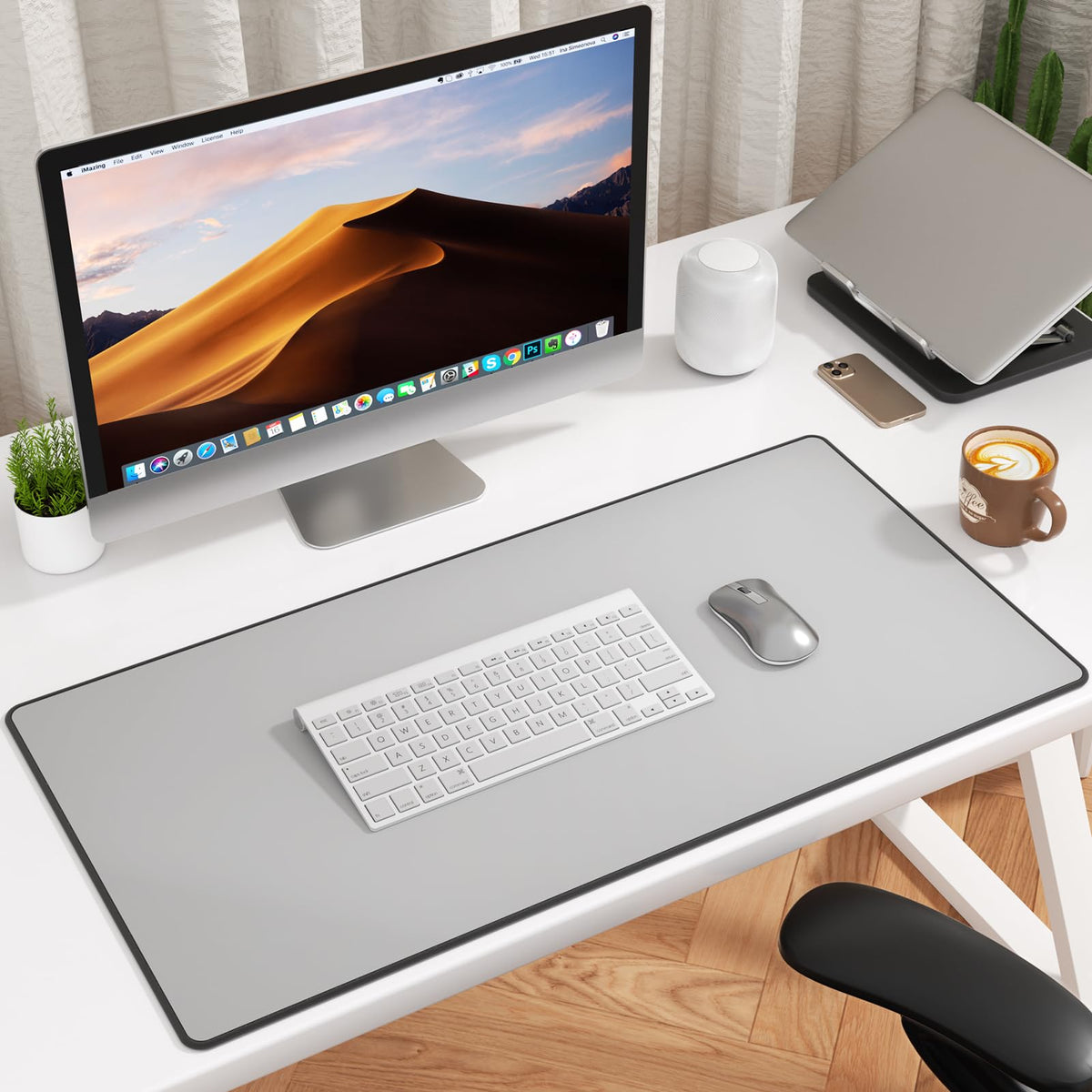 KTRIO Large Gaming Mouse Pad, Desk Mat, 31.5 x 15.7 in, Silver Grey, XXL