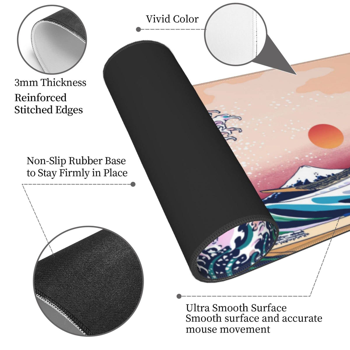 Mouse pad XL Extended Non Slip Rubber Base Stitched Edge 31.5 X 11.8 Inch