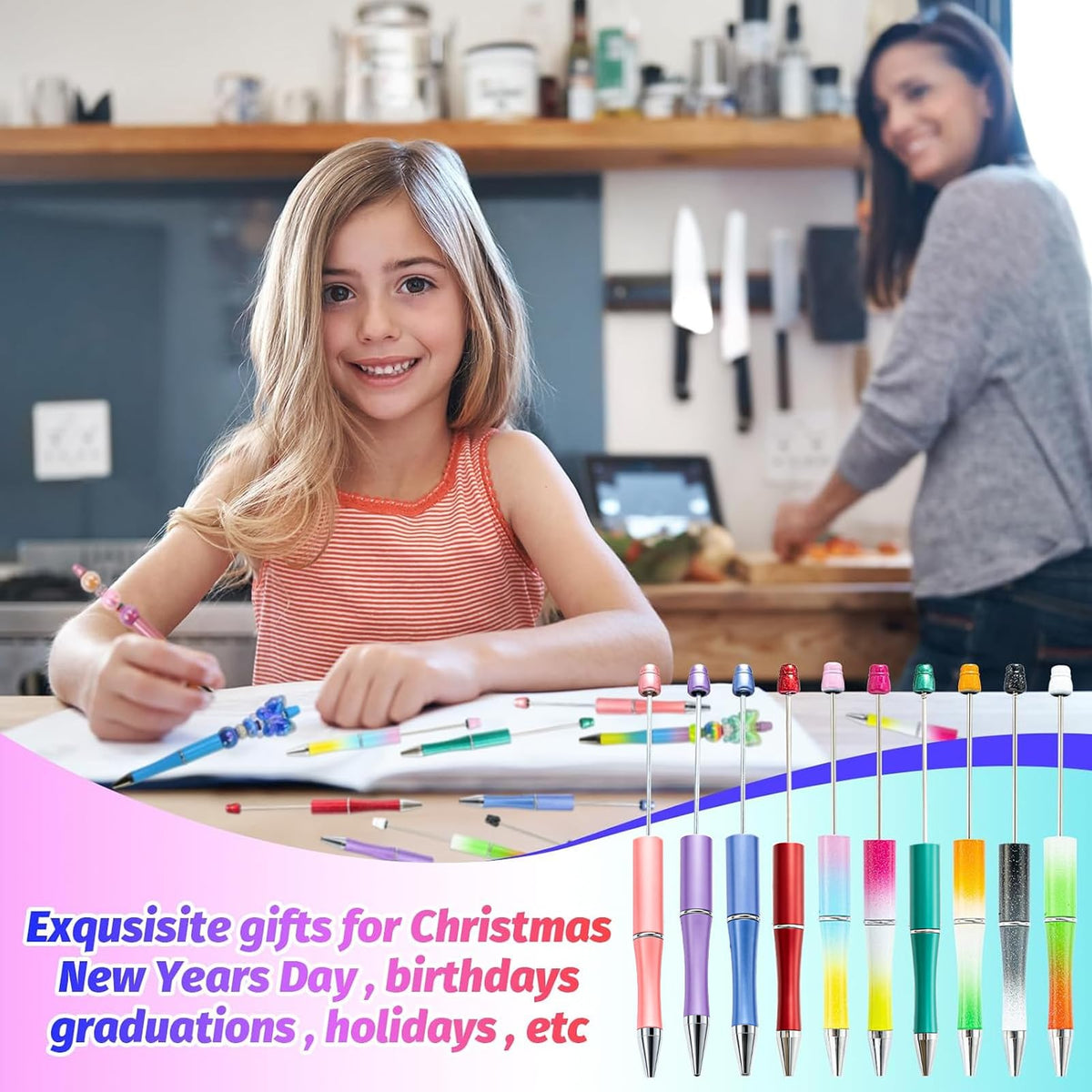DASTTUIS 150 Pieces DIY Beadable Pen Kit – 50 Plastic Ballpoint Pens with Refills & Bags – School