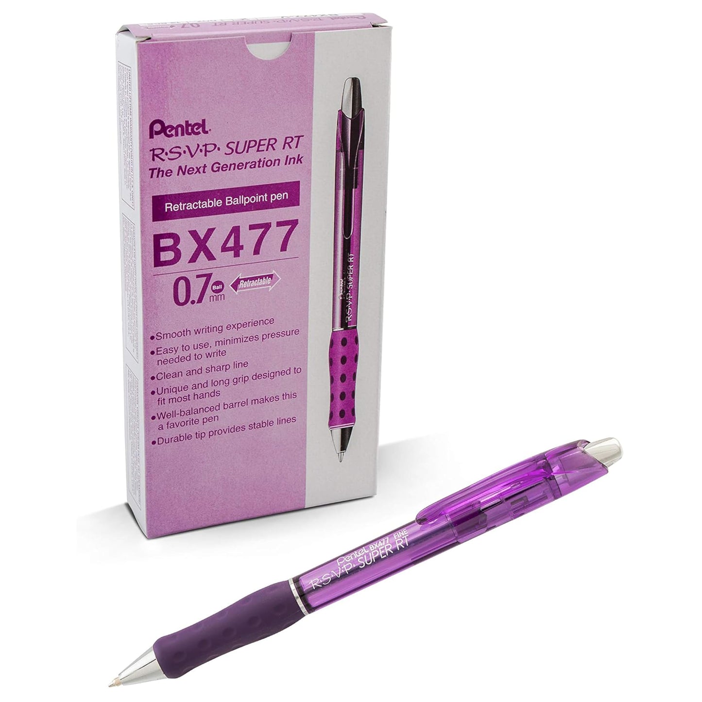 Pentel RSVP Super RT Ballpoint Pen, (0.7mm) Fine Line, Violet Ink (BX477-V)