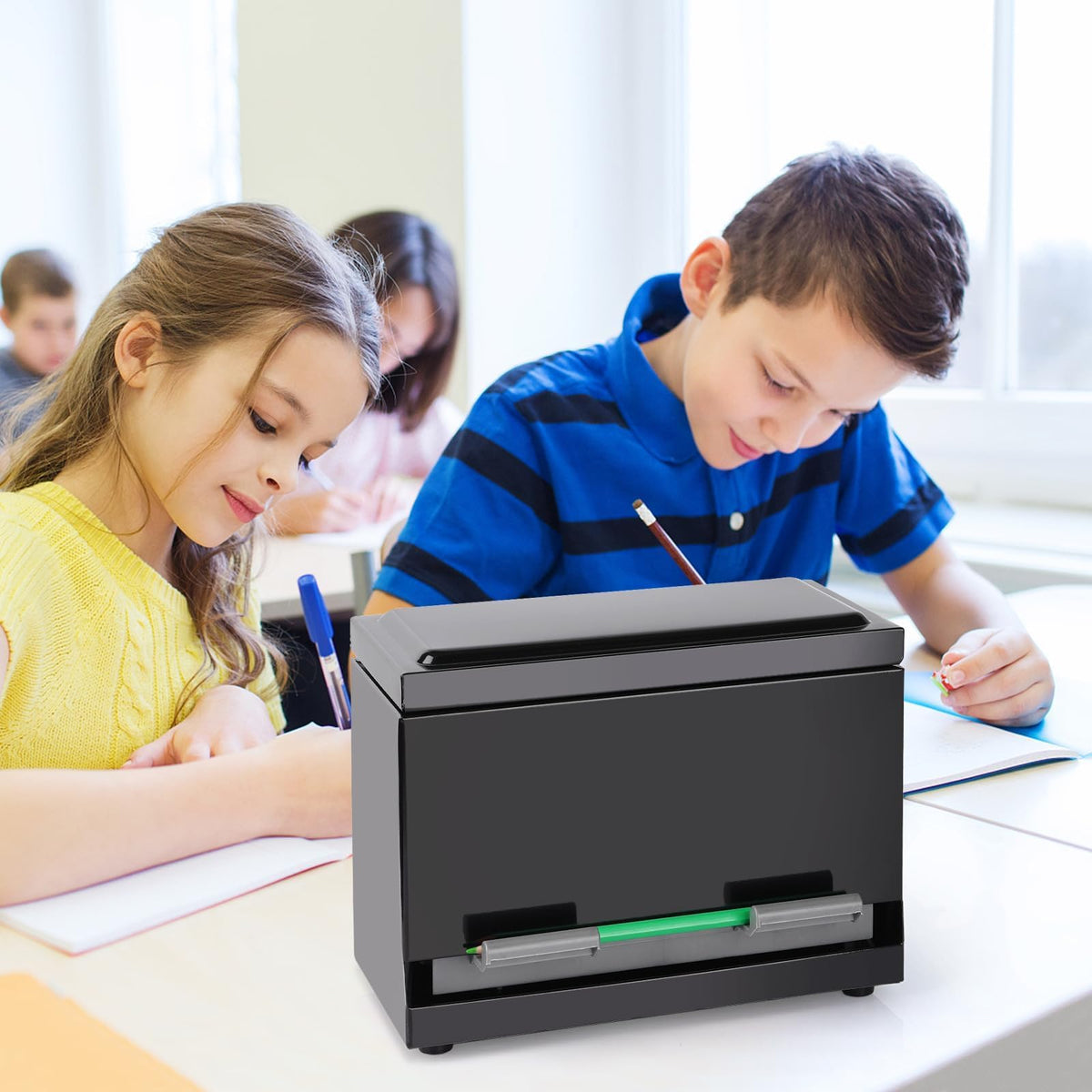 Creproly Pencil Dispenser for Classroom, Stainless Steel Pen Holder, Black