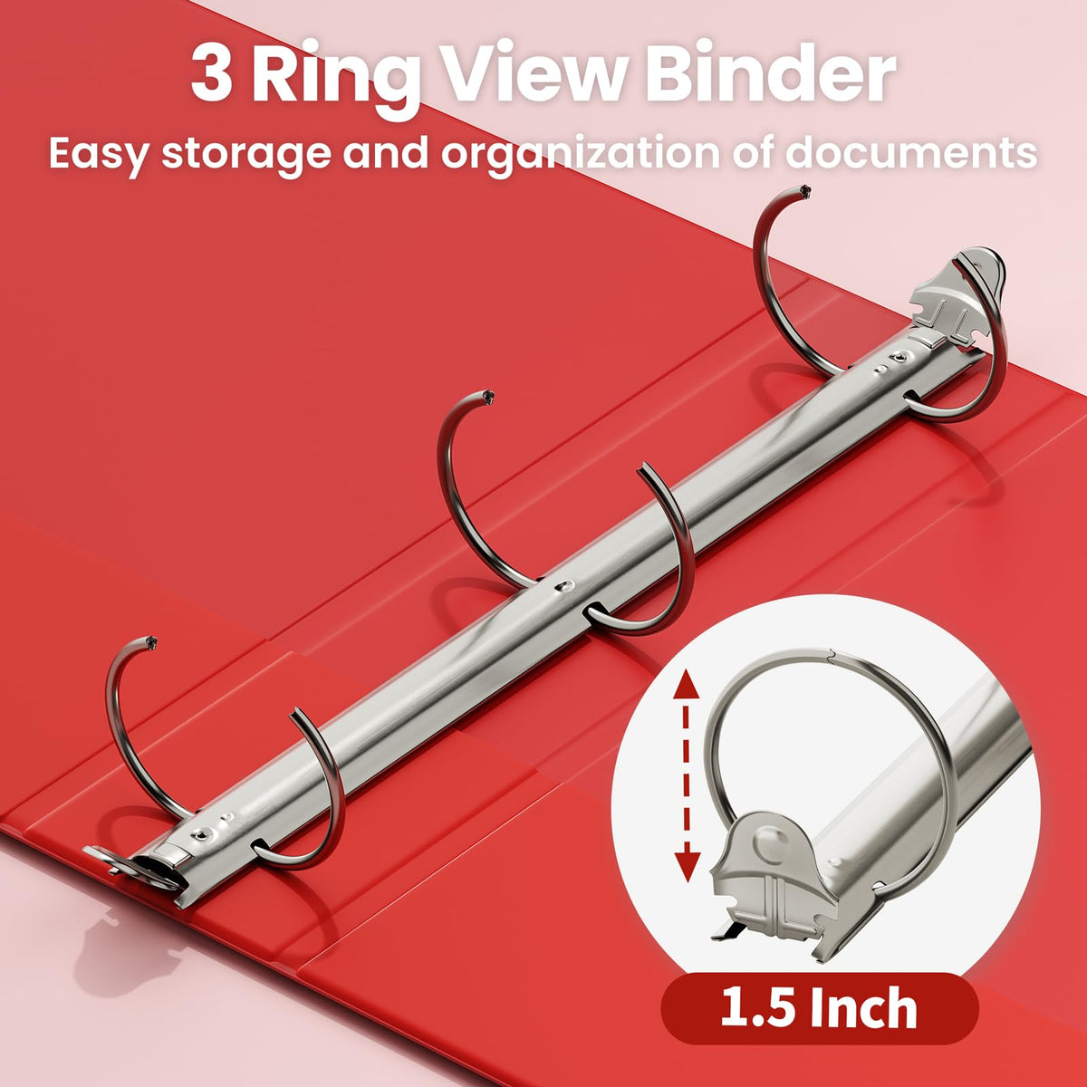SUNEE 1.5 Inch Binders 3 Ring 6 Pack, Clear View Three Ring 1 1/2 Inch Binders PVC-Free (Fit 8.5x11