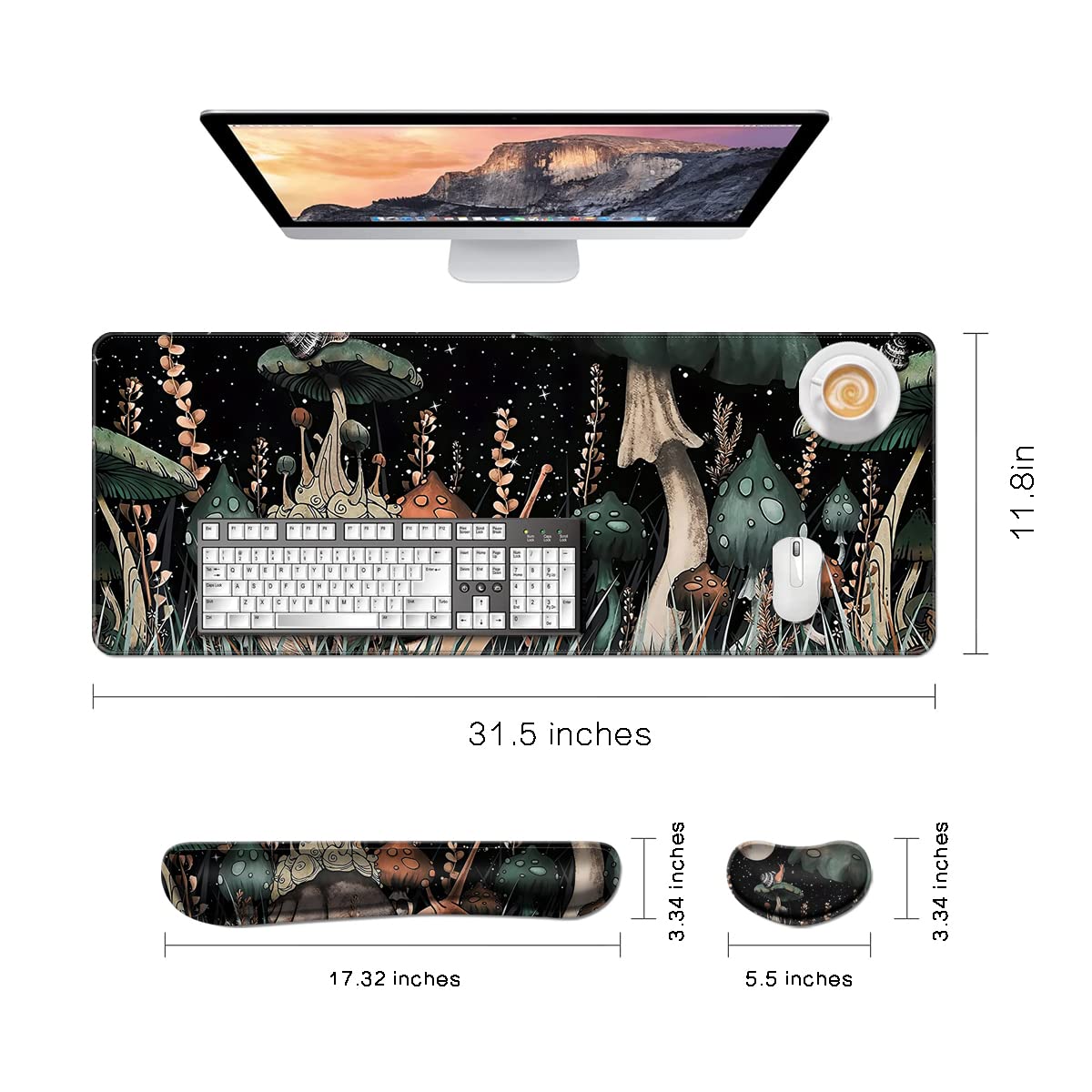 MIBITRI Keyboard Mouse Pad Set, Extended Gaming Mouse Pad+Ergonomics Keyboard Wrist Rest Support