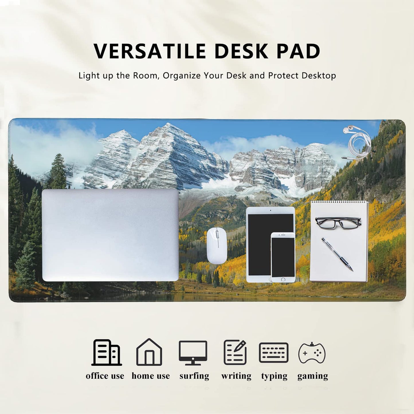 Maroon Bells Peaks and Golden Aspens Extended Gaming Mouse Pad Large Desk Mat with Non-Slip Rubber
