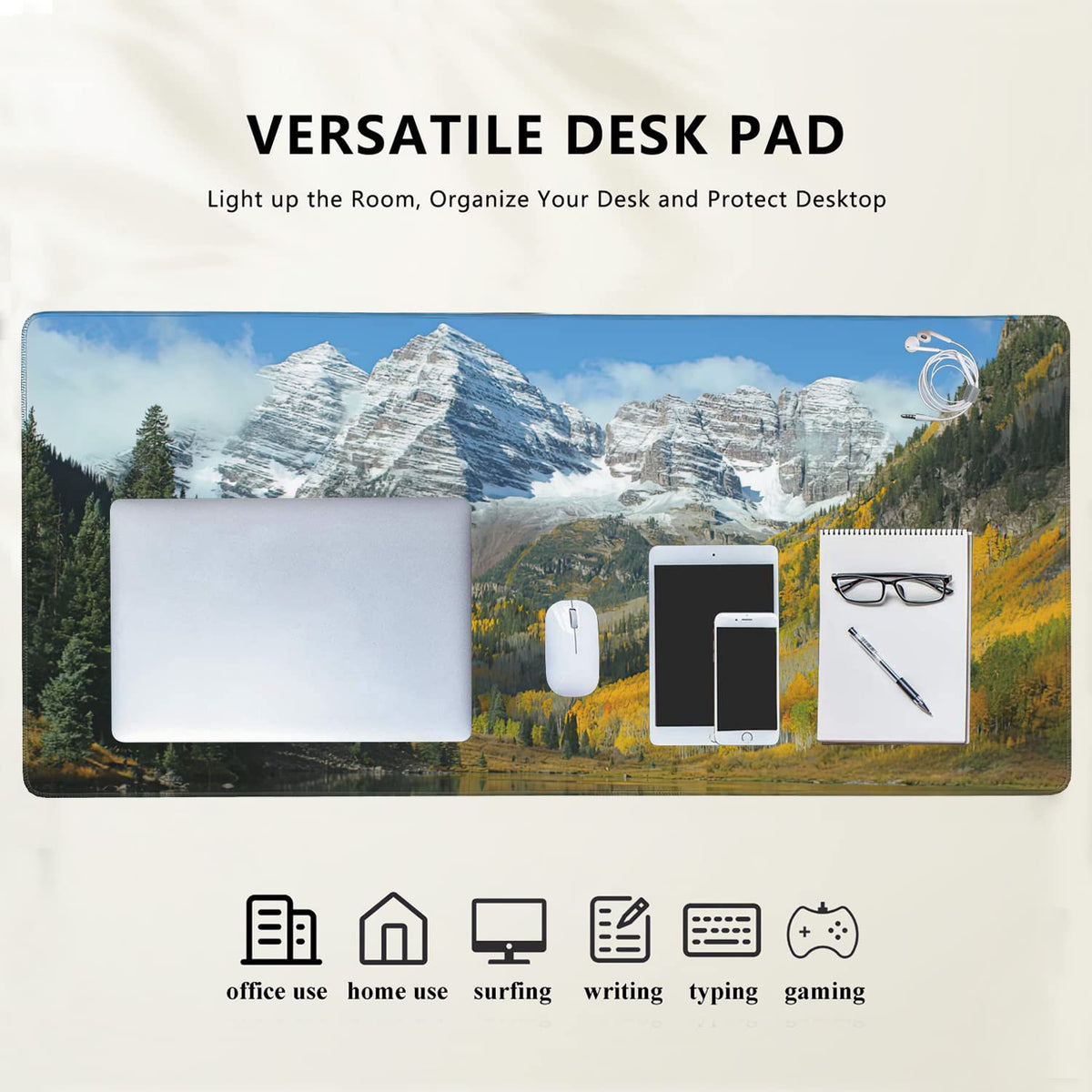 Maroon Bells Peaks and Golden Aspens Extended Gaming Mouse Pad Large Desk Mat with Non-Slip Rubber